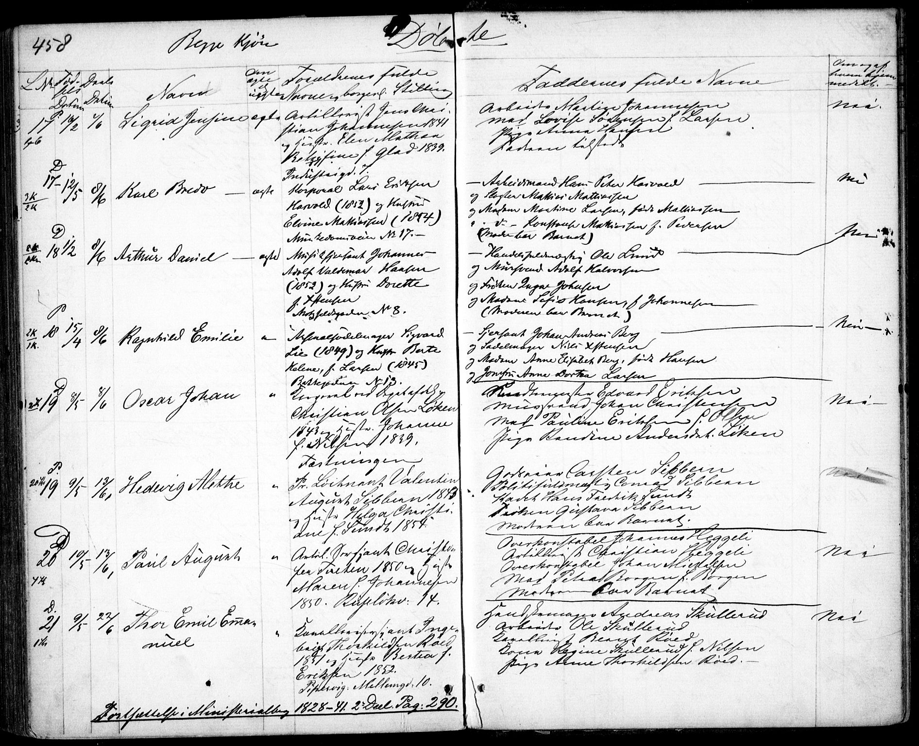 Garnisonsmenigheten Kirkebøker, AV/SAO-A-10846/G/Ga/L0006: Klokkerbok nr. 6, 1860-1880, s. 458