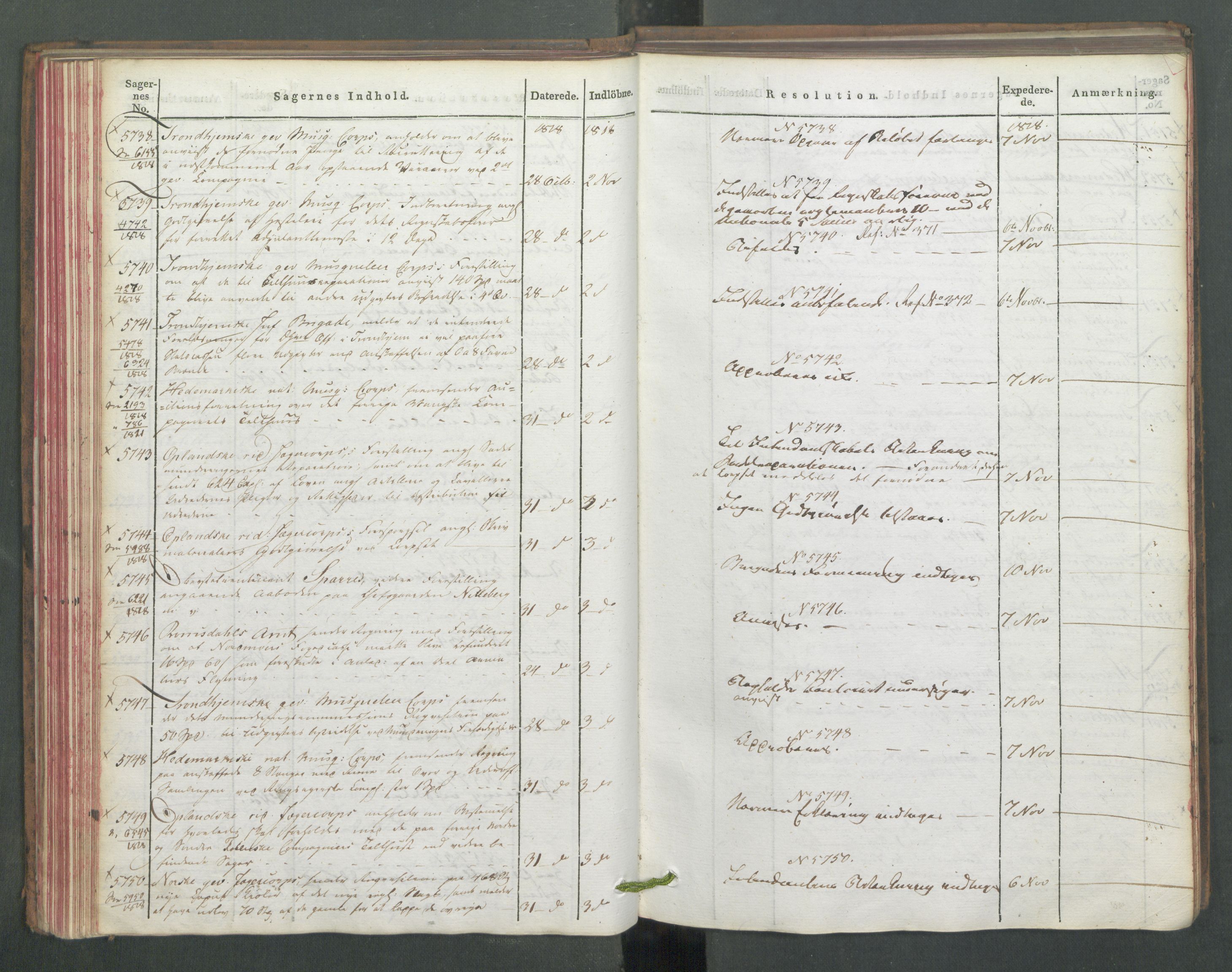 Armédepartementet, AV/RA-RAFA-3493/C/Ca/L0016: 6. Departements Journal, 1818