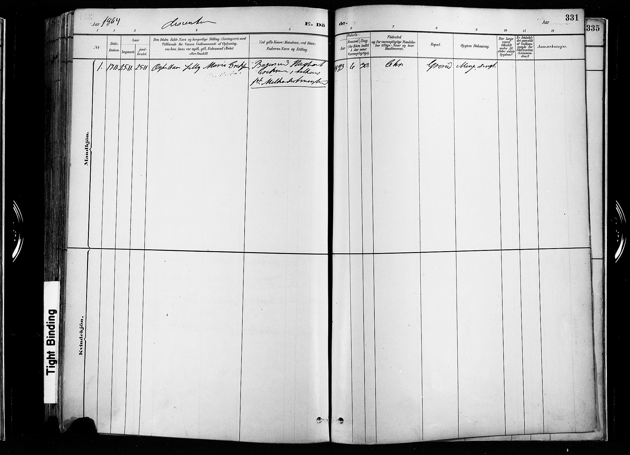 Østre Aker prestekontor Kirkebøker, AV/SAO-A-10840/F/Fa/L0008: Ministerialbok nr. I 8, 1883-1894, s. 331