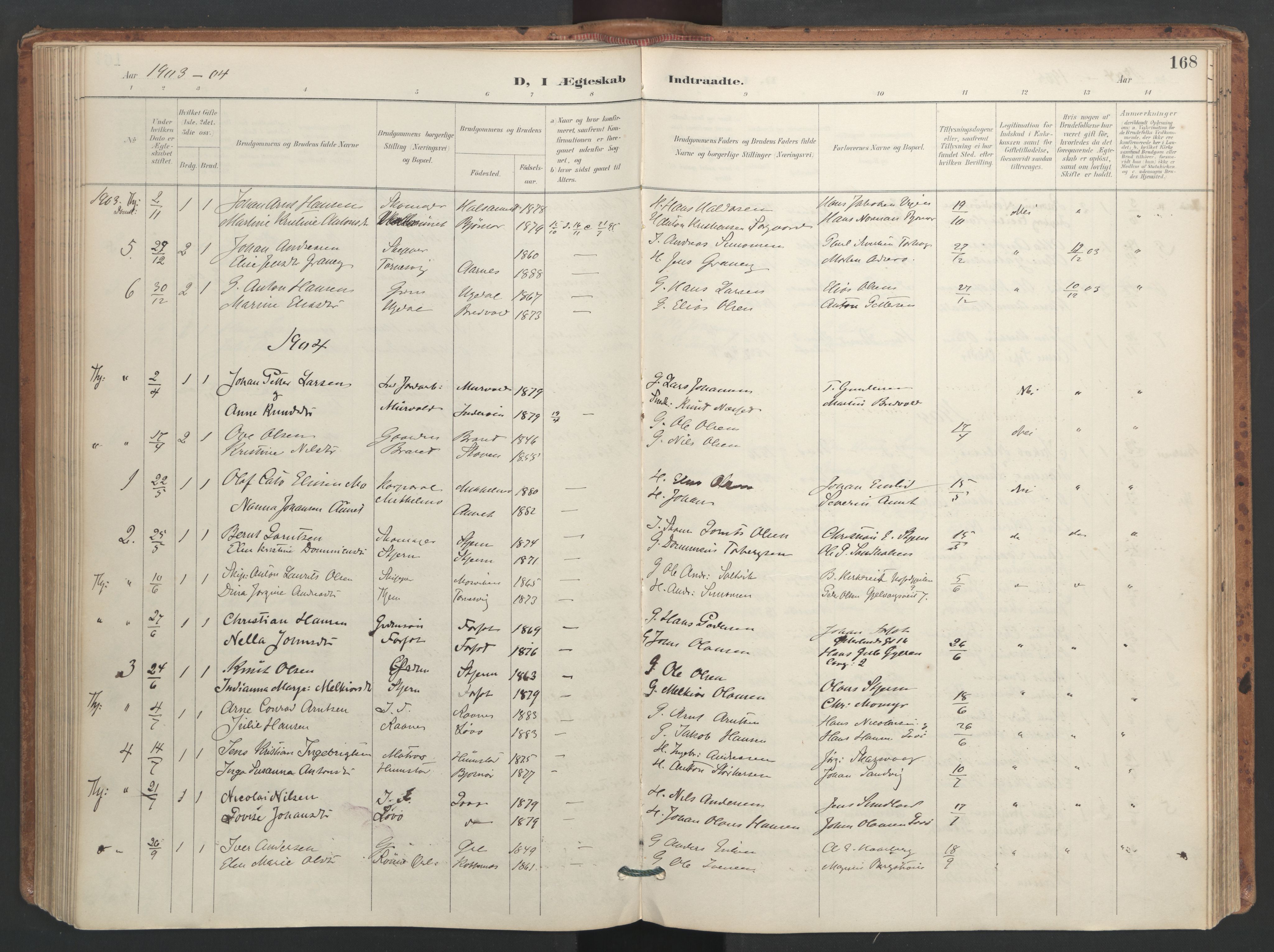 Ministerialprotokoller, klokkerbøker og fødselsregistre - Sør-Trøndelag, SAT/A-1456/655/L0681: Ministerialbok nr. 655A10, 1895-1907, s. 168