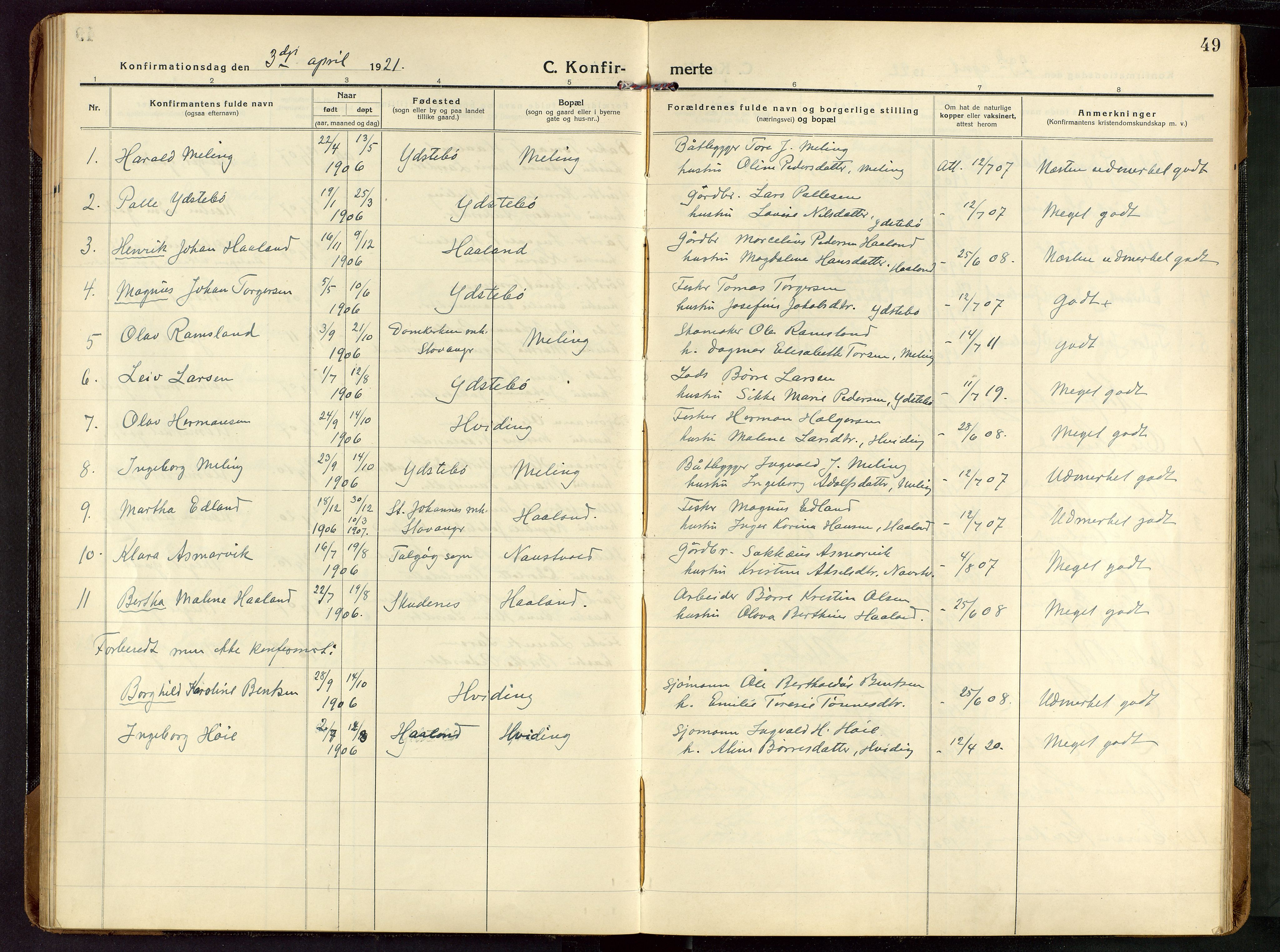 Rennesøy sokneprestkontor, AV/SAST-A -101827/H/Ha/Haa/L0018: Ministerialbok nr. A 18, 1917-1937, s. 49