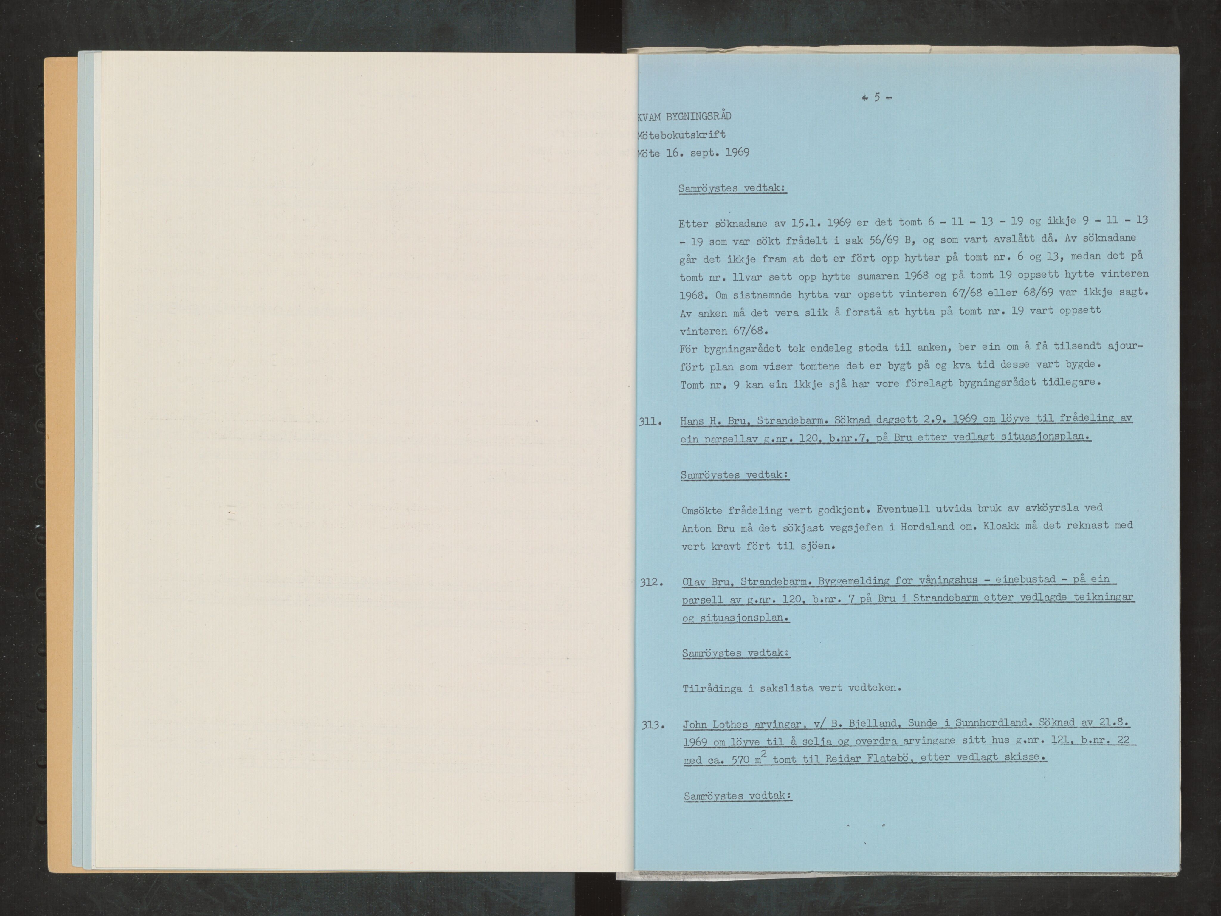Kvam herad. Bygningsrådet, IKAH/1238-511/A/Ab/L0008: Utskrift av møtebok for Kvam bygningsråd, 1969