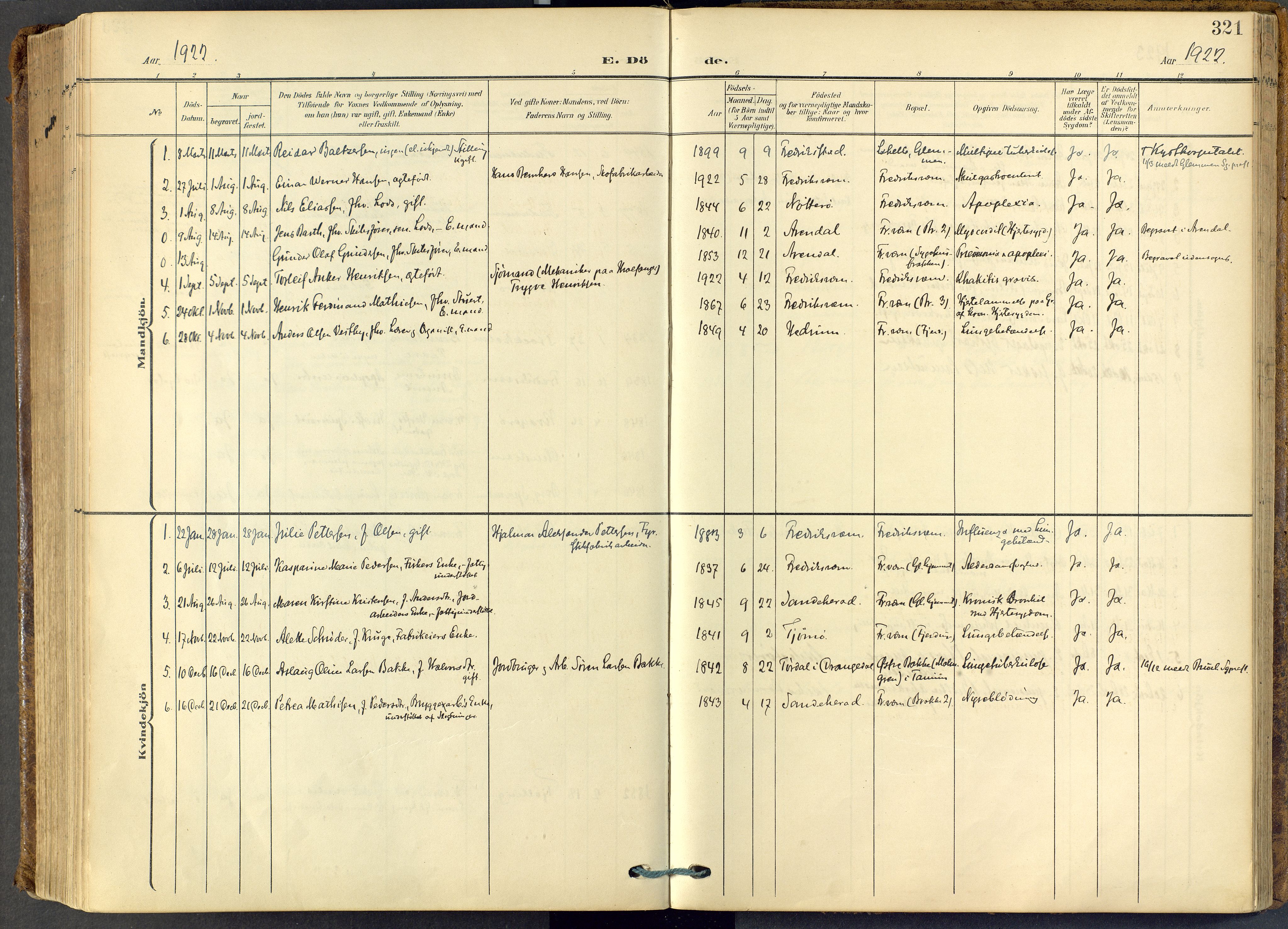 Stavern kirkebøker, SAKO/A-318/F/Fa/L0009: Ministerialbok nr. 9, 1906-1955, s. 321