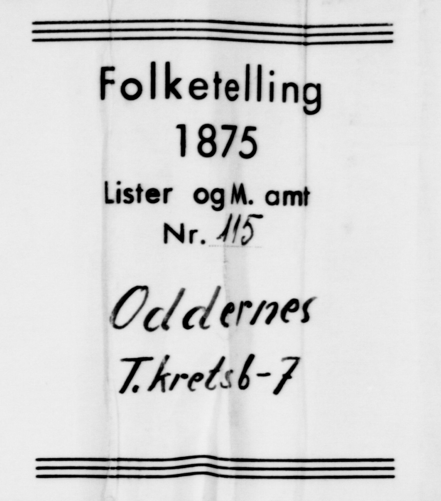 SAK, Folketelling 1875 for 1012P Oddernes prestegjeld, 1875, s. 987