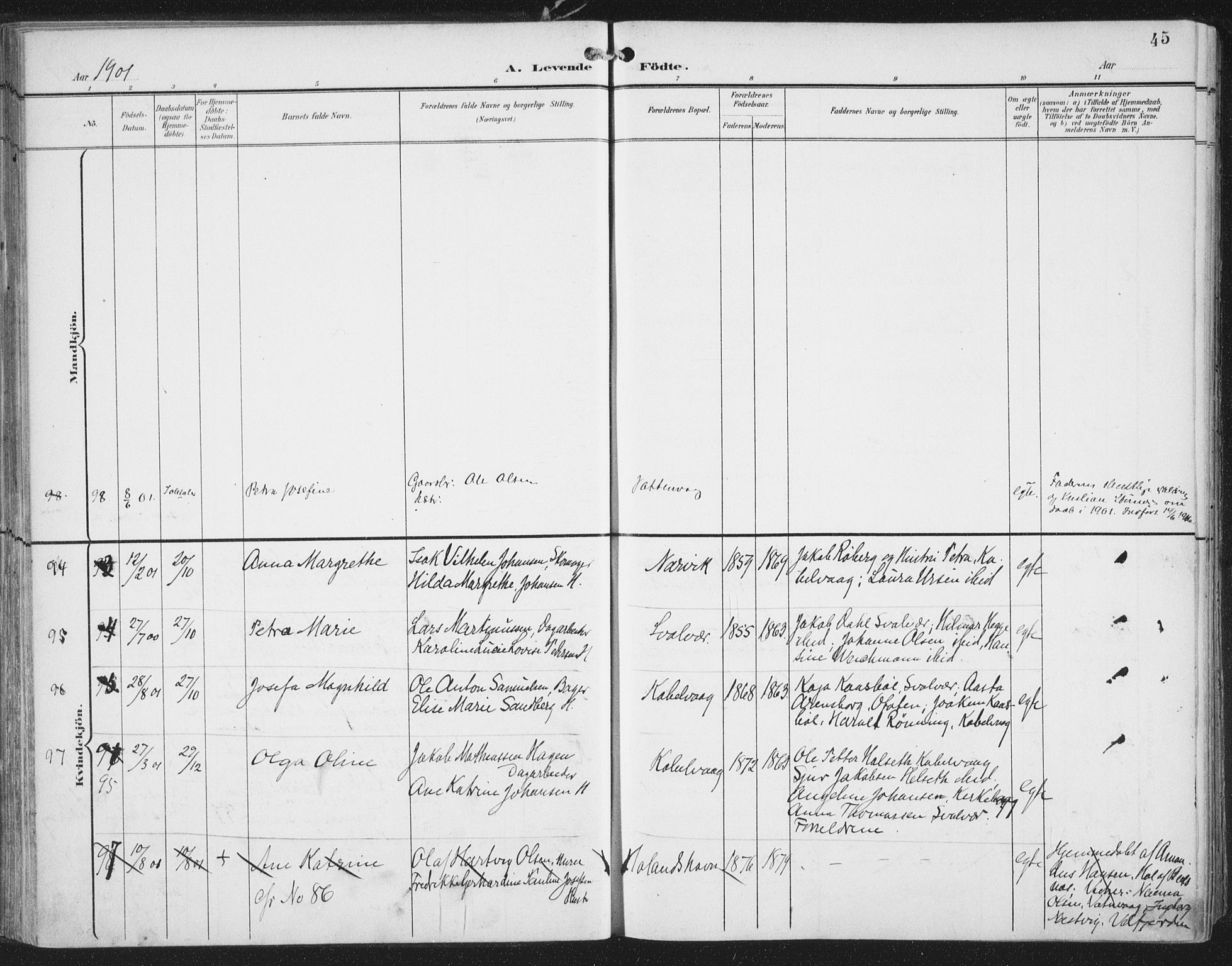 Ministerialprotokoller, klokkerbøker og fødselsregistre - Nordland, AV/SAT-A-1459/874/L1062: Ministerialbok nr. 874A06, 1899-1907, s. 45