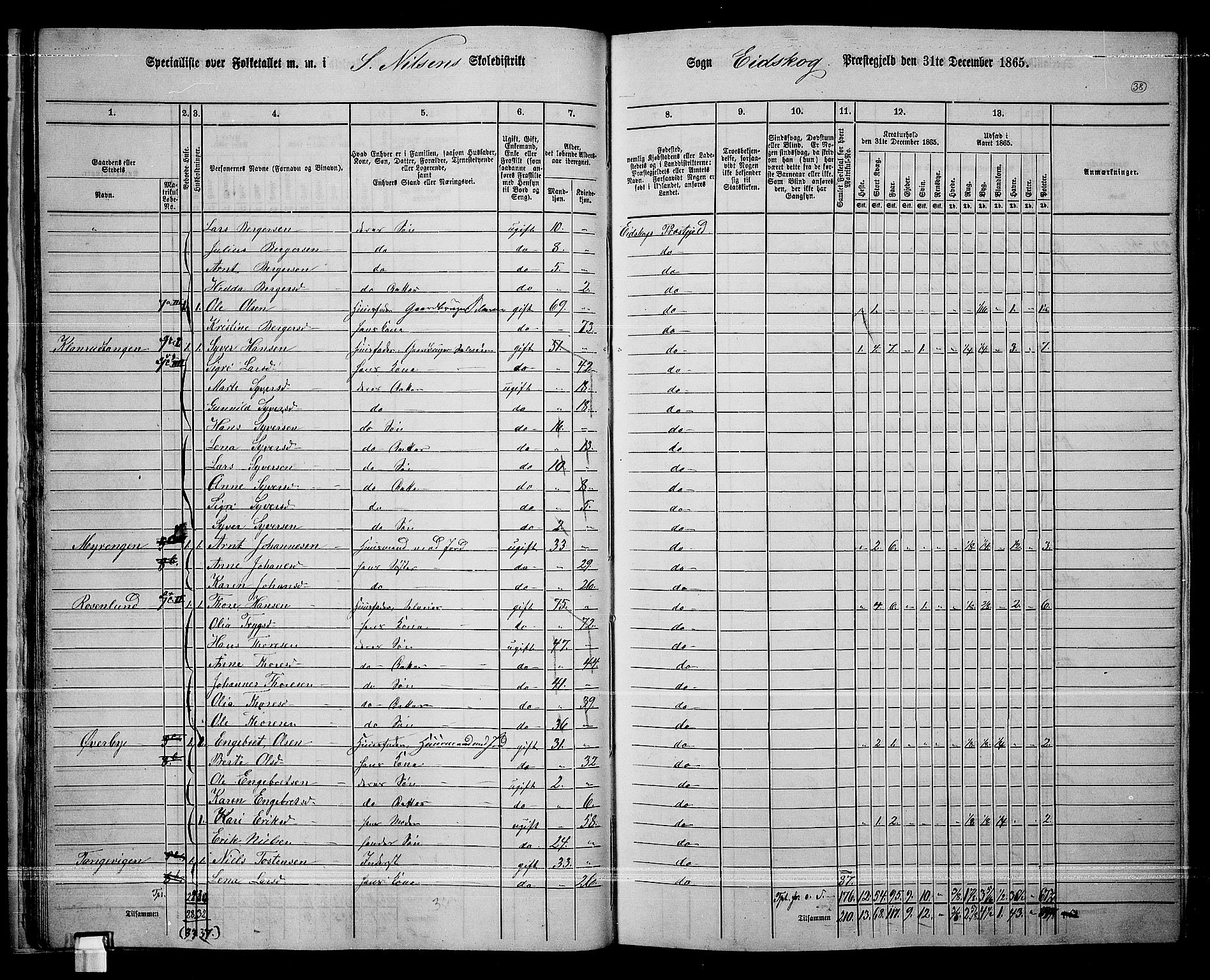 RA, Folketelling 1865 for 0420P Eidskog prestegjeld, 1865, s. 36