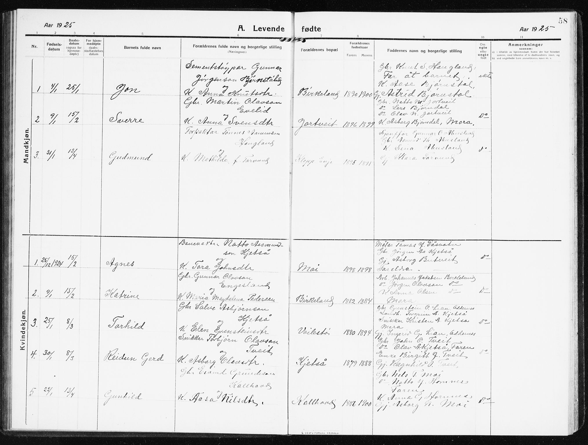 Evje sokneprestkontor, AV/SAK-1111-0008/F/Fb/Fbb/L0003: Klokkerbok nr. B 3, 1910-1933, s. 58