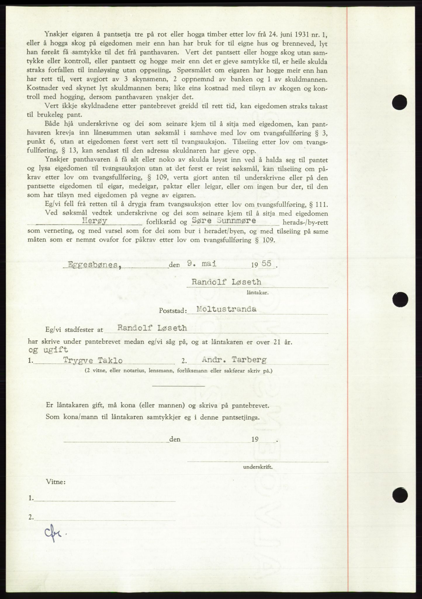 Søre Sunnmøre sorenskriveri, AV/SAT-A-4122/1/2/2C/L0126: Pantebok nr. 14B, 1954-1955, Dagboknr: 1140/1955