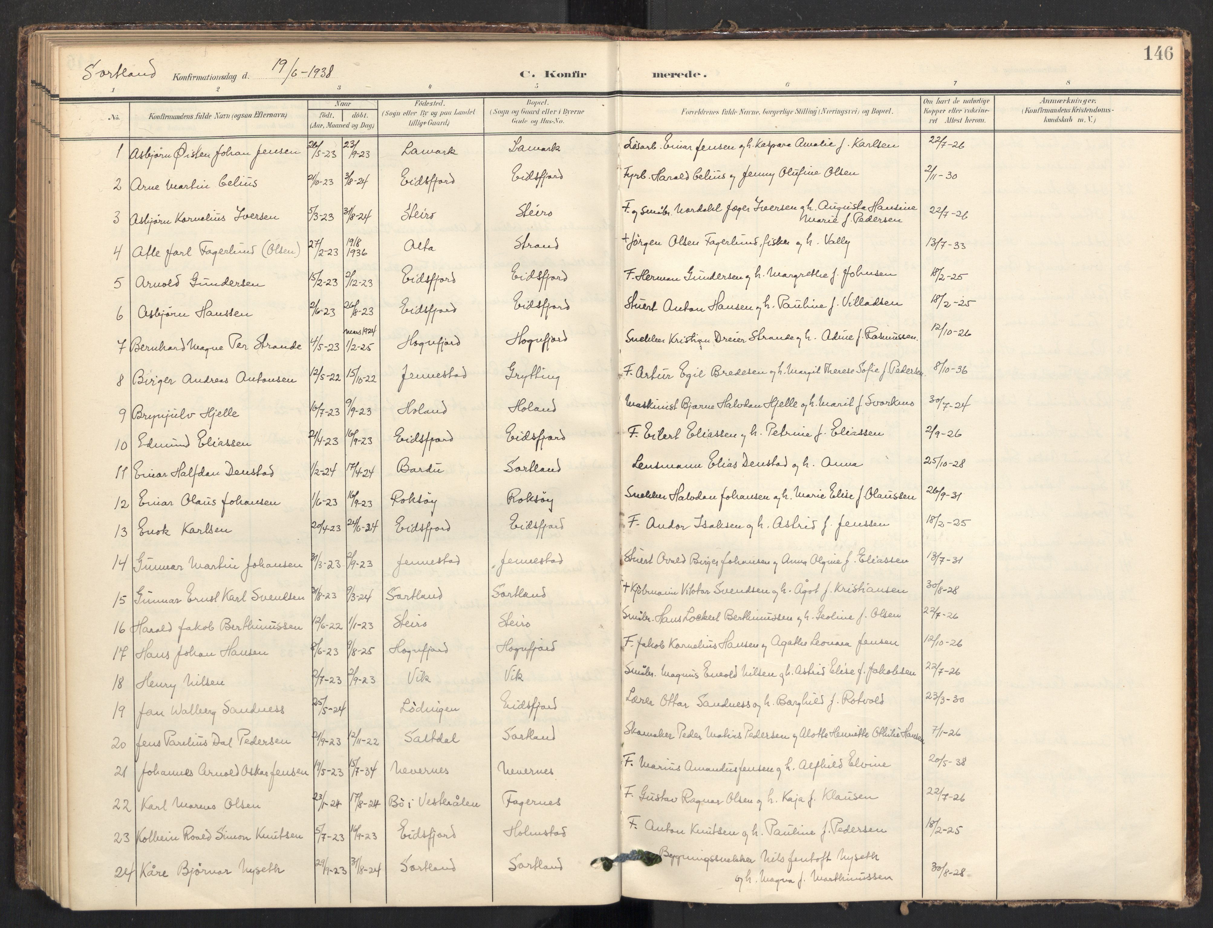 Ministerialprotokoller, klokkerbøker og fødselsregistre - Nordland, AV/SAT-A-1459/895/L1375: Ministerialbok nr. 895A10, 1907-1938, s. 146