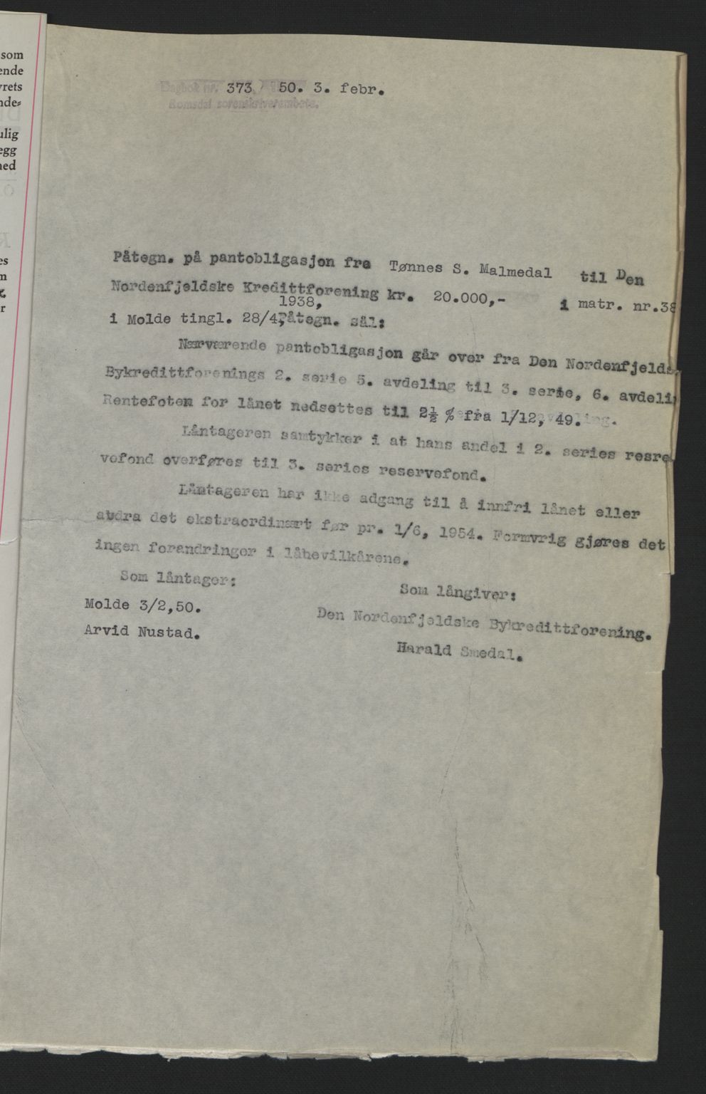 Romsdal sorenskriveri, SAT/A-4149/1/2/2C: Pantebok nr. B1, 1936-1939, Dagboknr: 373/1950