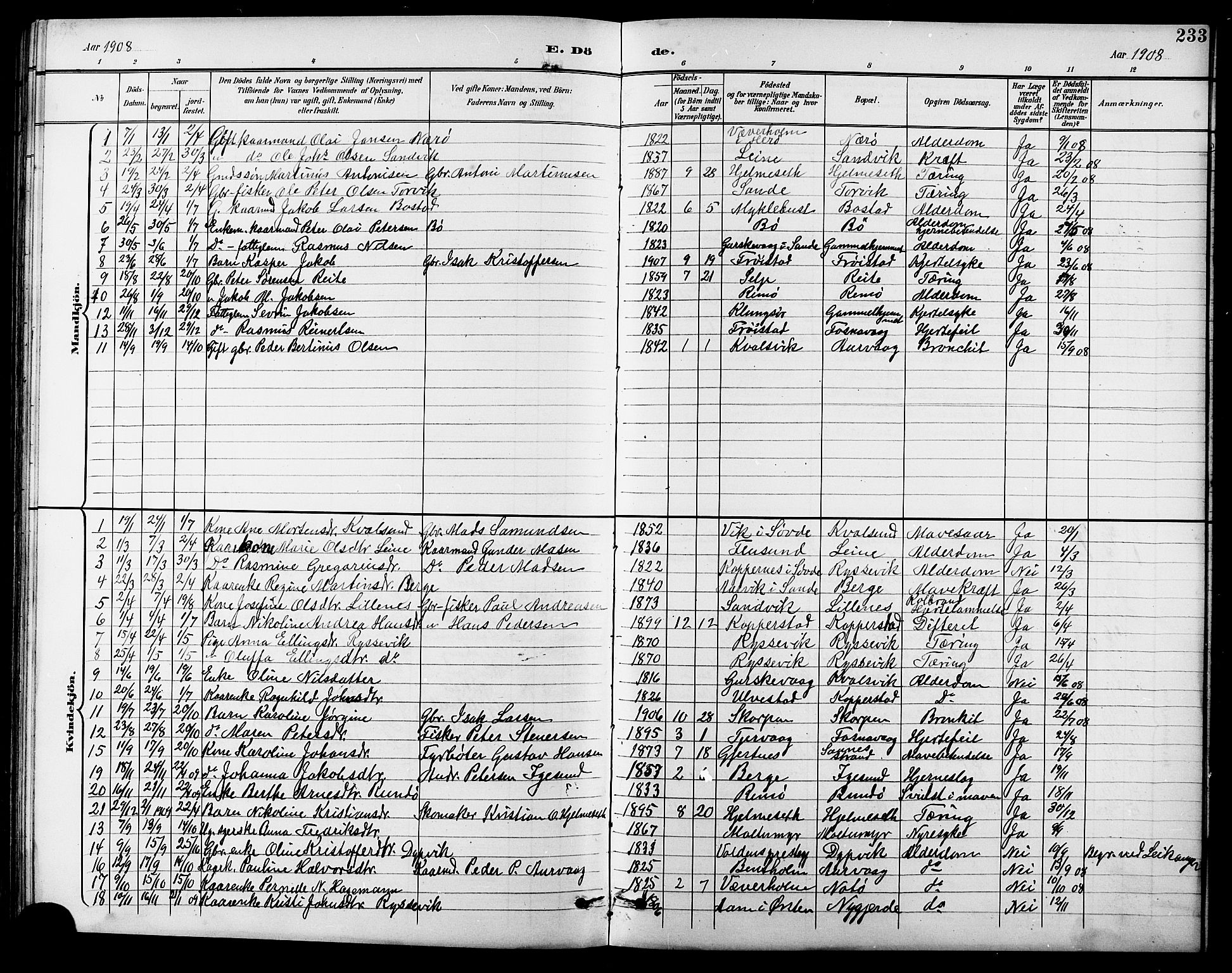 Ministerialprotokoller, klokkerbøker og fødselsregistre - Møre og Romsdal, AV/SAT-A-1454/507/L0082: Klokkerbok nr. 507C05, 1896-1914, s. 233
