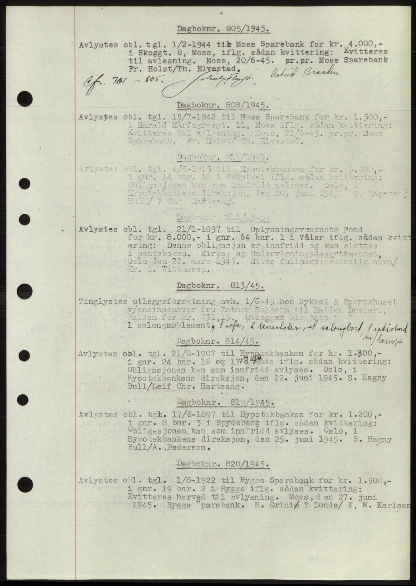 Moss sorenskriveri, SAO/A-10168: Pantebok nr. C10, 1938-1950, Dagboknr: 805/1945