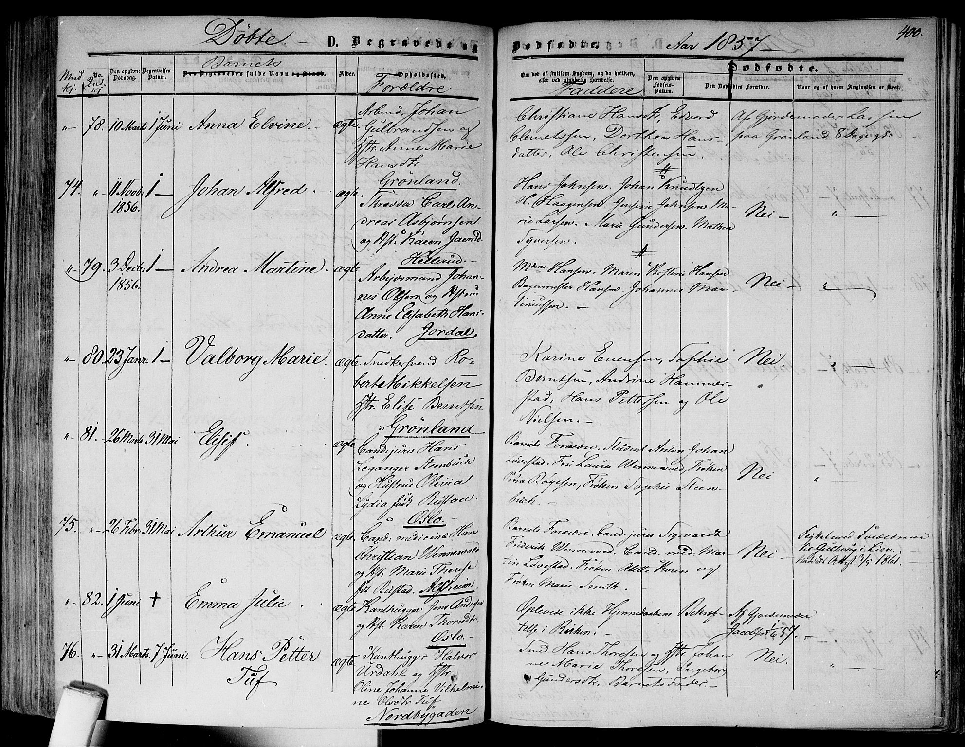 Gamlebyen prestekontor Kirkebøker, AV/SAO-A-10884/F/Fa/L0004: Ministerialbok nr. 4, 1850-1857, s. 400