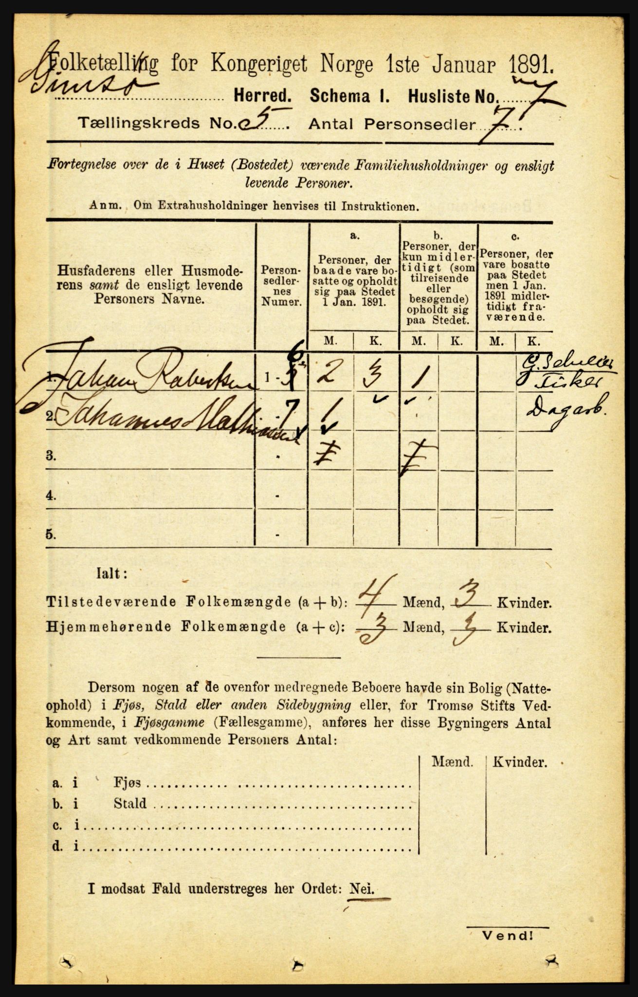 RA, Folketelling 1891 for 1864 Gimsøy herred, 1891, s. 814