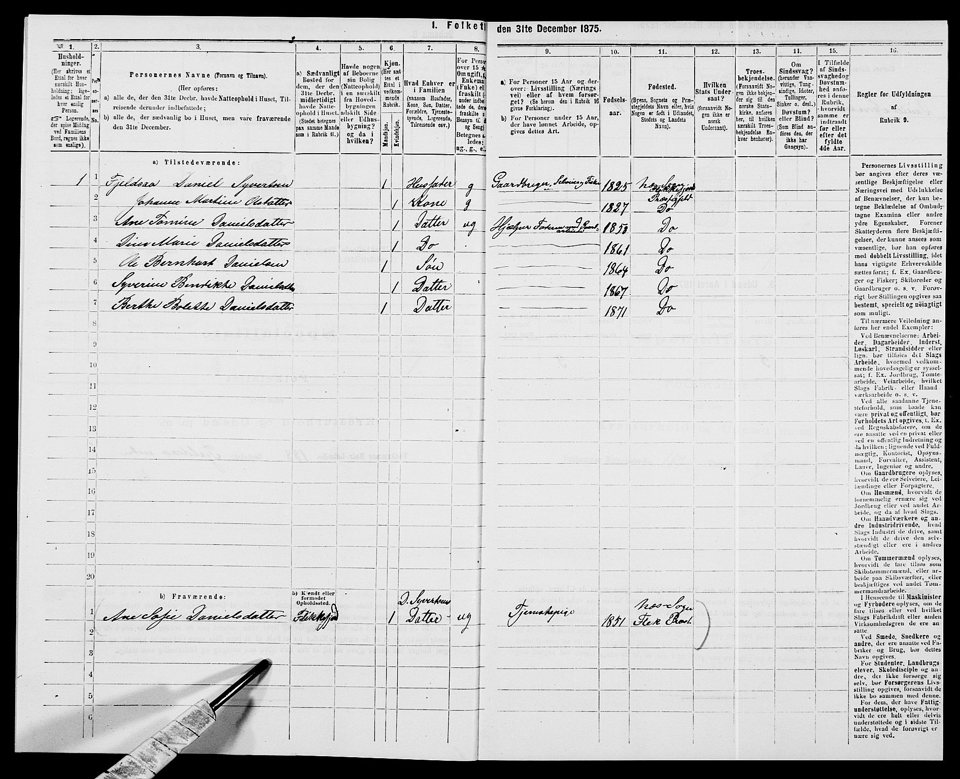 SAK, Folketelling 1875 for 1042L Flekkefjord prestegjeld, Nes sokn og Hidra sokn, 1875, s. 866