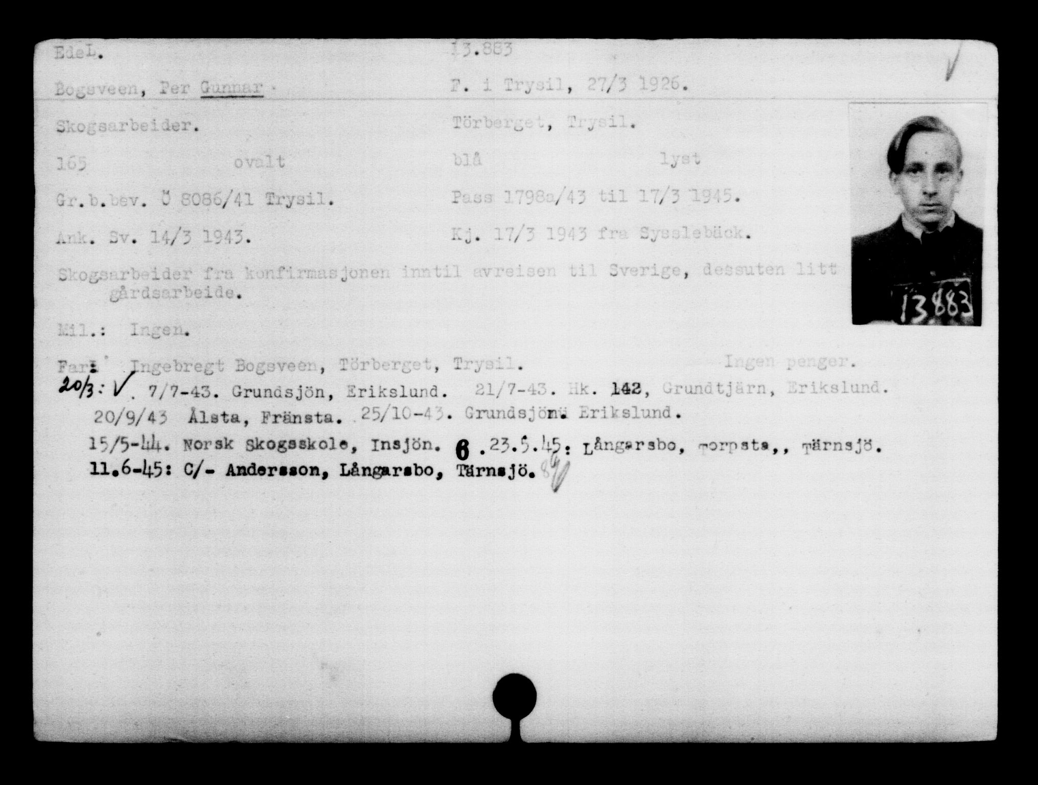 Den Kgl. Norske Legasjons Flyktningskontor, AV/RA-S-6753/V/Va/L0007: Kjesäterkartoteket.  Flyktningenr. 12700-15723, 1940-1945, s. 1352