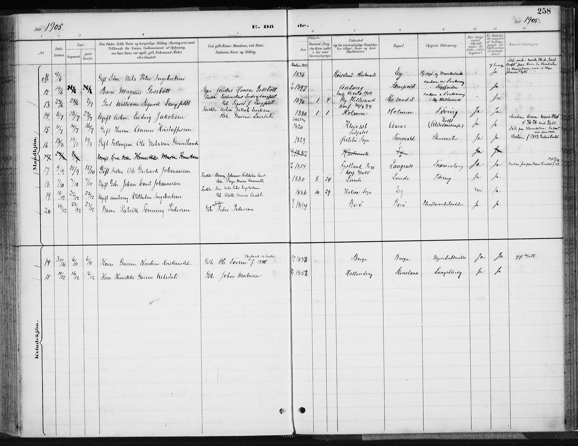 Søgne sokneprestkontor, AV/SAK-1111-0037/F/Fa/Fab/L0013: Ministerialbok nr. A 13, 1892-1911, s. 258