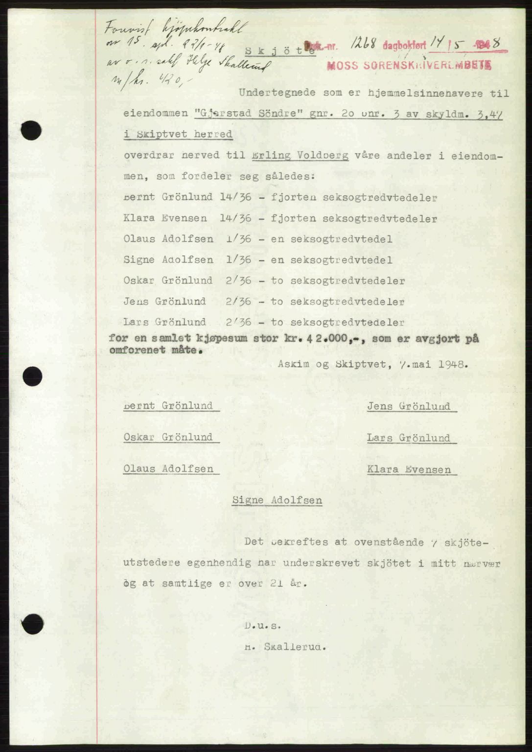 Moss sorenskriveri, SAO/A-10168: Pantebok nr. A2, 1947-1950, Dagboknr: 1268/1948