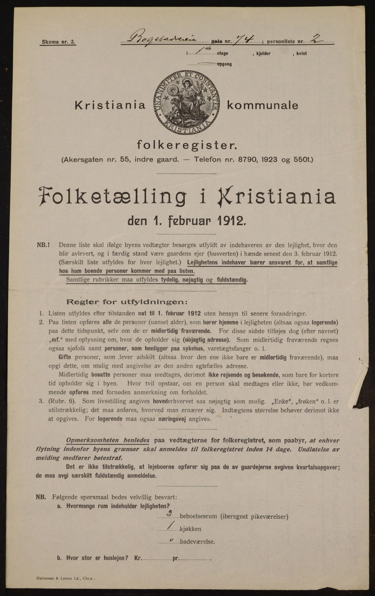 OBA, Kommunal folketelling 1.2.1912 for Kristiania, 1912, s. 7466