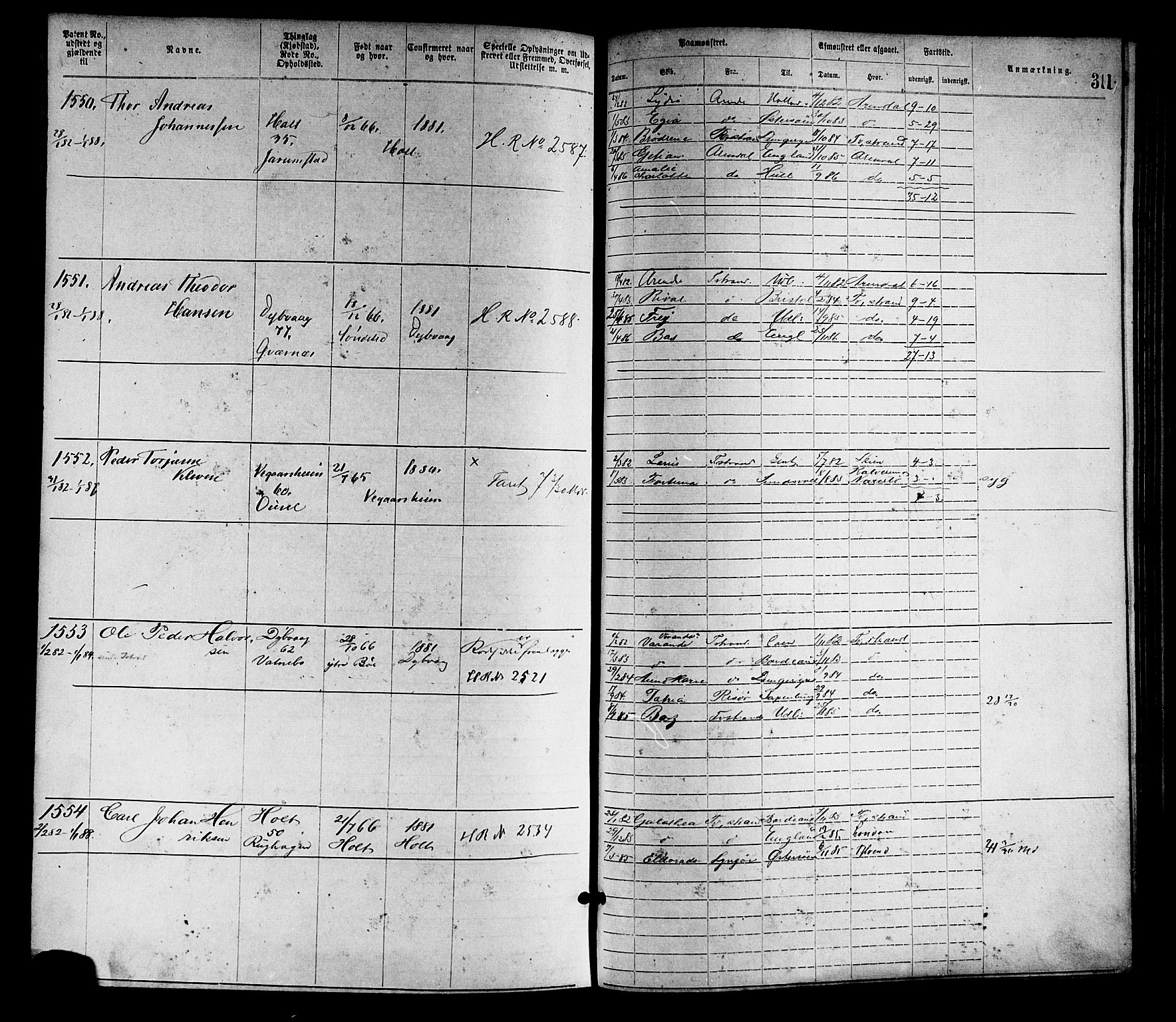 Tvedestrand mønstringskrets, SAK/2031-0011/F/Fa/L0001: Annotasjonsrulle nr 1-1905 med register, R-1, 1866-1886, s. 336