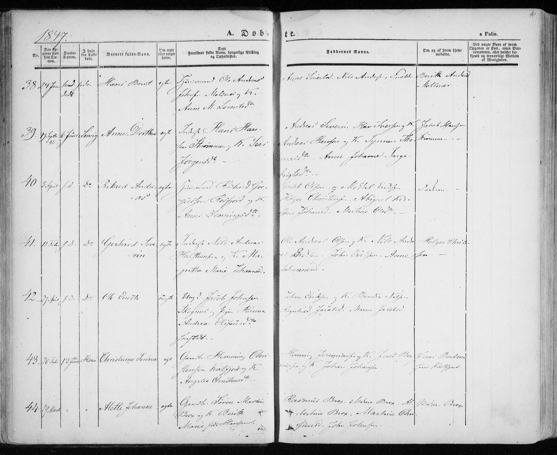 Lenvik sokneprestembete, AV/SATØ-S-1310/H/Ha/Haa/L0006kirke: Ministerialbok nr. 6, 1845-1854, s. 40