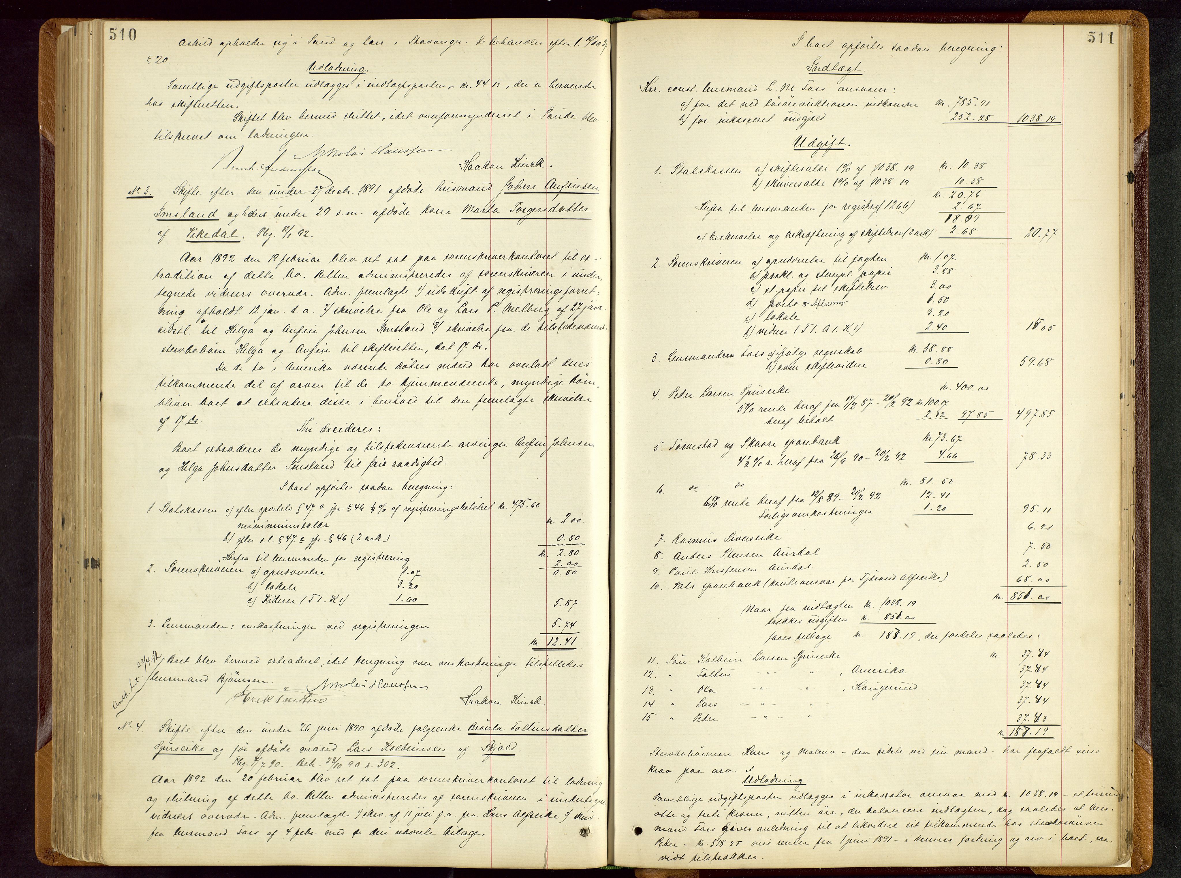 Ryfylke tingrett, AV/SAST-A-100055/001/IV/IVD/L0028: Skifteprotokoll, register i protokollen, 1885-1893, s. 510-511