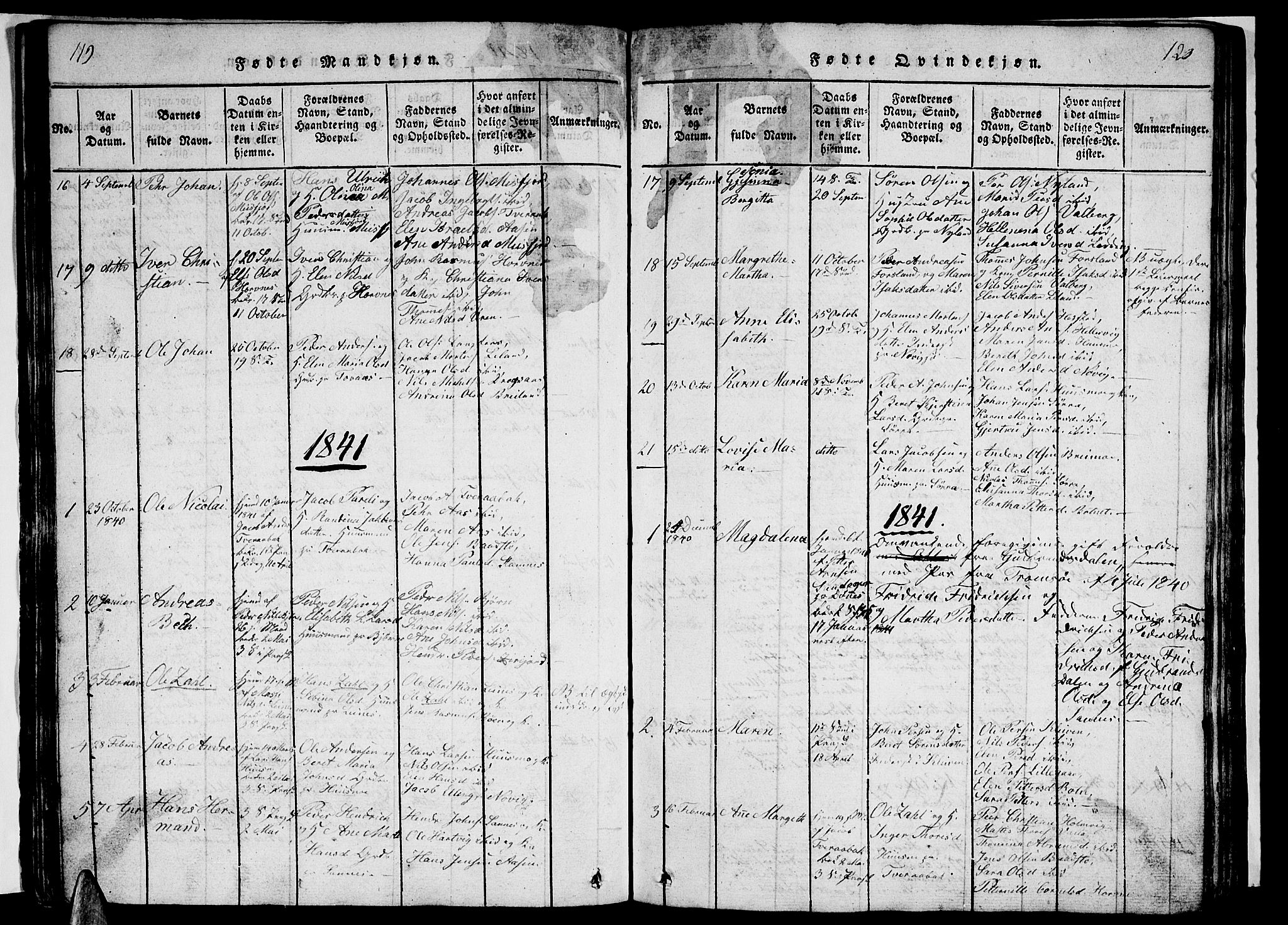 Ministerialprotokoller, klokkerbøker og fødselsregistre - Nordland, AV/SAT-A-1459/831/L0474: Klokkerbok nr. 831C01, 1820-1850, s. 119-120