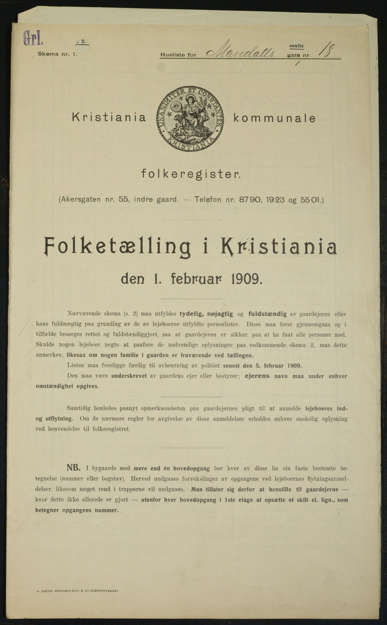 OBA, Kommunal folketelling 1.2.1909 for Kristiania kjøpstad, 1909, s. 54914