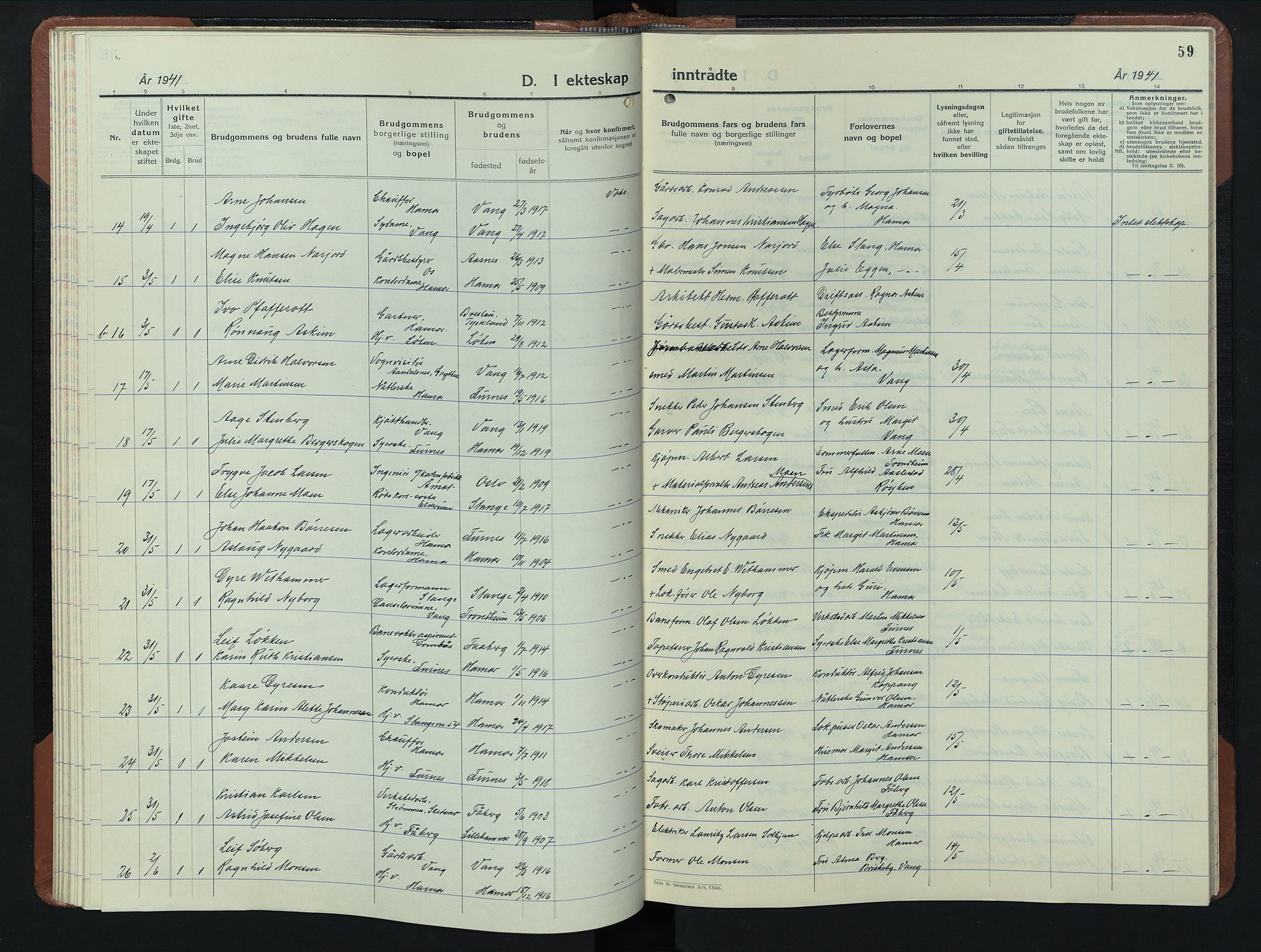 Hamar prestekontor, AV/SAH-DOMPH-002/H/Ha/Hab/L0006: Klokkerbok nr. 6, 1931-1950, s. 59