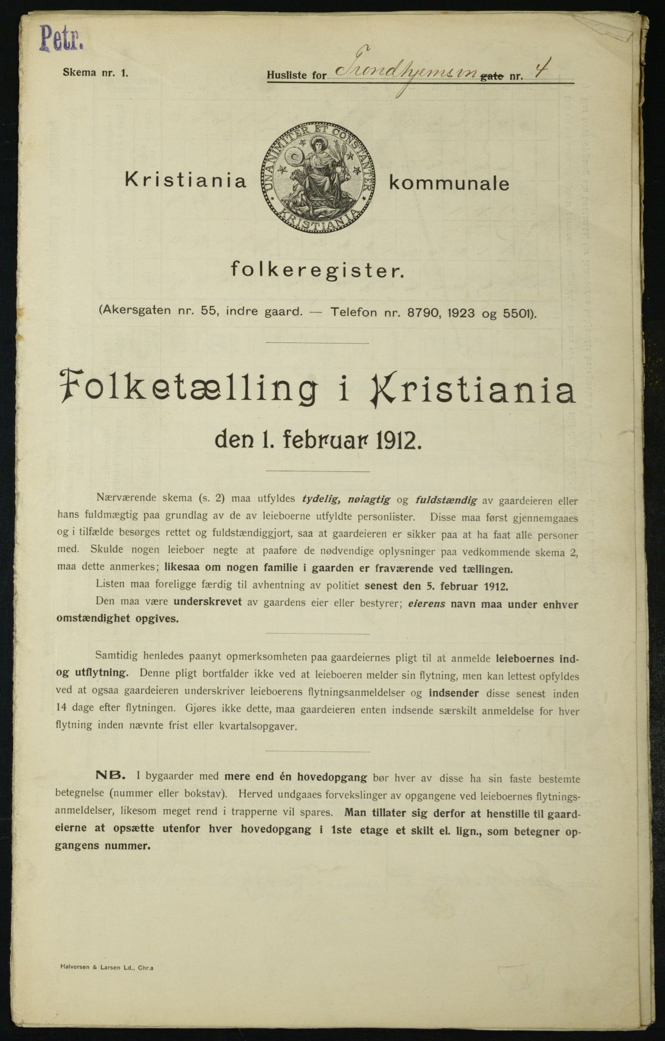 OBA, Kommunal folketelling 1.2.1912 for Kristiania, 1912, s. 116022