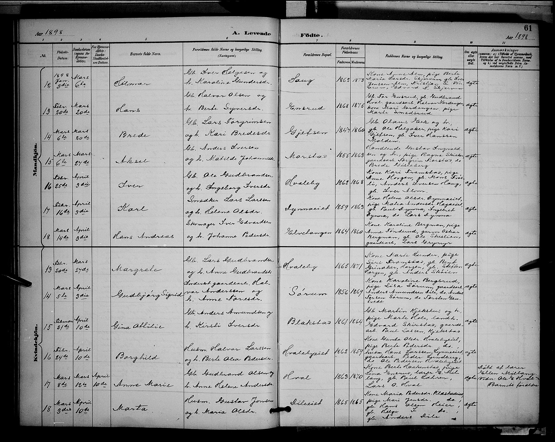 Gran prestekontor, AV/SAH-PREST-112/H/Ha/Hab/L0005: Klokkerbok nr. 5, 1892-1900, s. 61