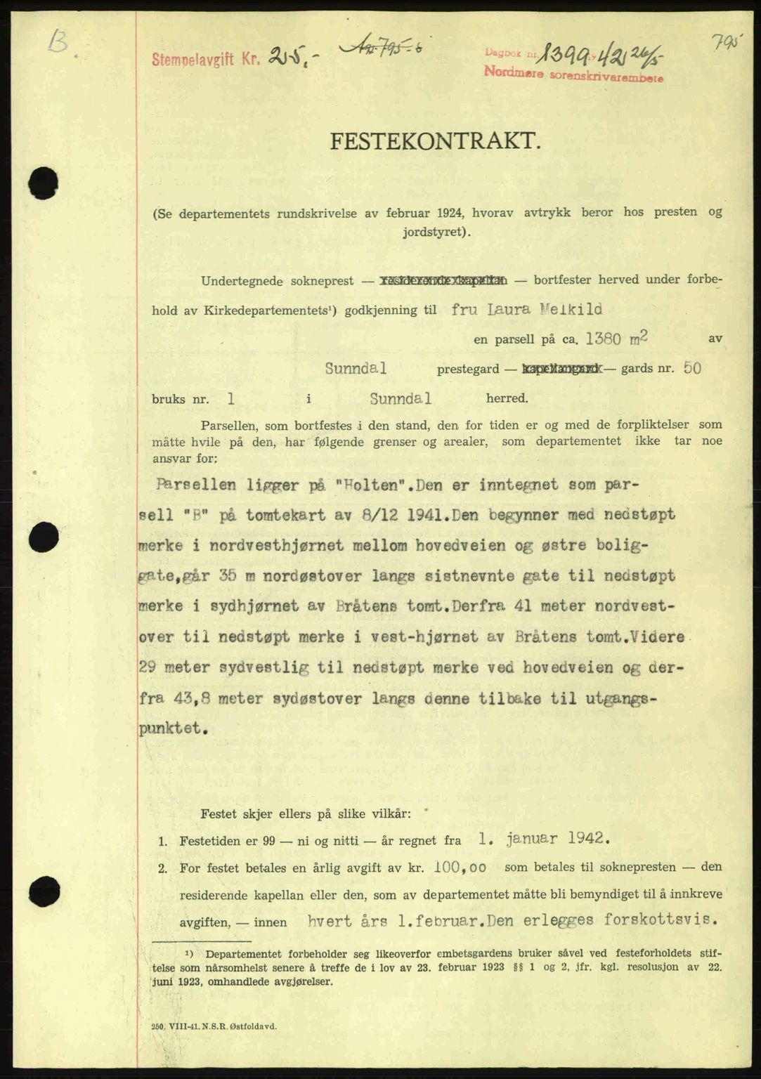 Nordmøre sorenskriveri, SAT/A-4132/1/2/2Ca: Pantebok nr. A92, 1942-1942, Dagboknr: 1399/1942