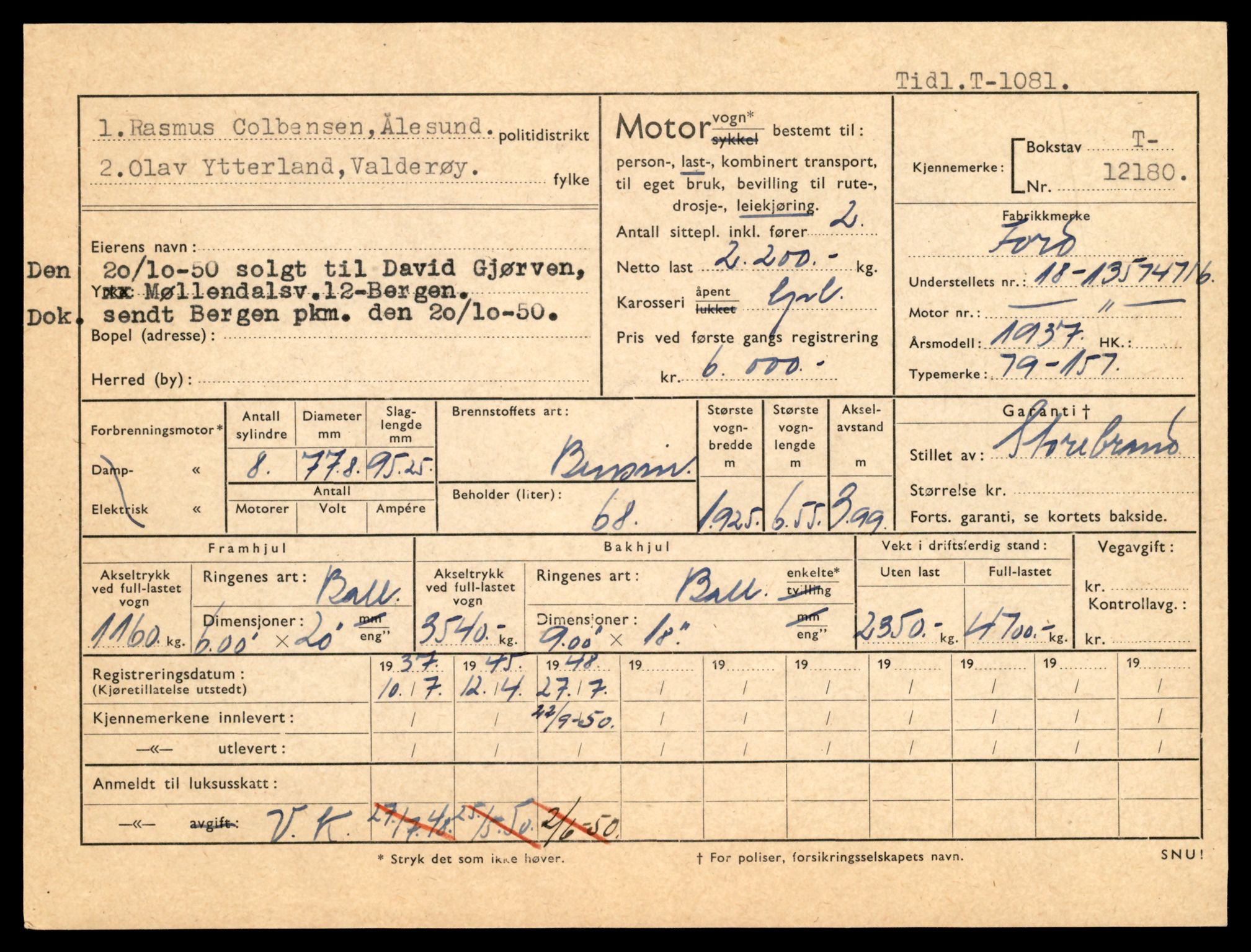 Møre og Romsdal vegkontor - Ålesund trafikkstasjon, AV/SAT-A-4099/F/Fe/L0033: Registreringskort for kjøretøy T 12151 - T 12474, 1927-1998, s. 809