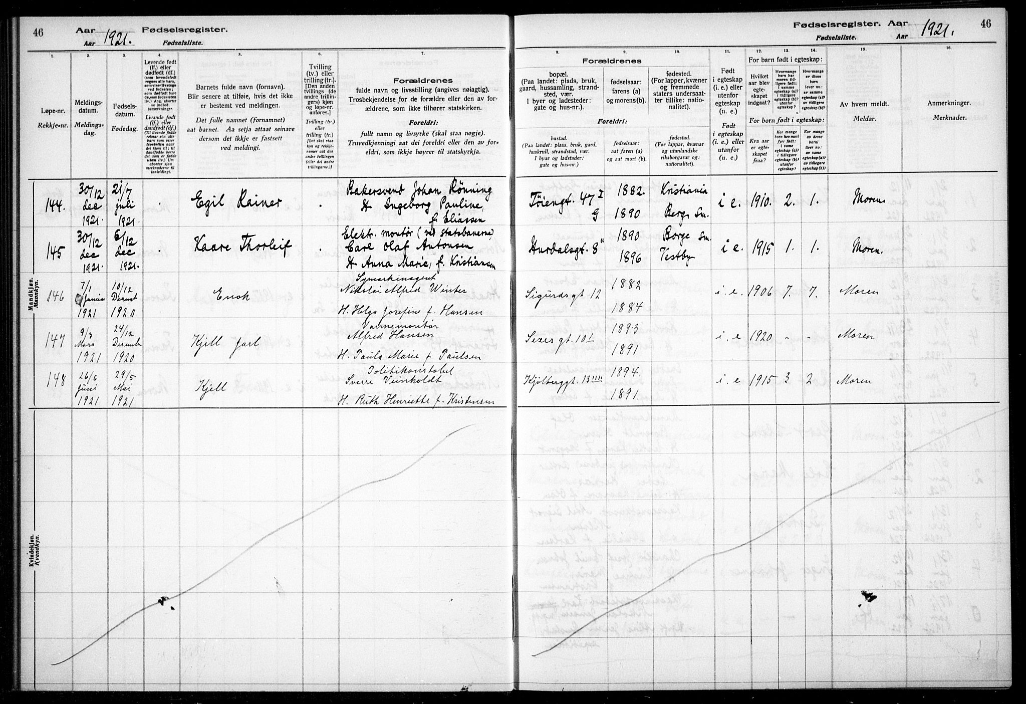 Kampen prestekontor Kirkebøker, SAO/A-10853/J/Ja/L0002: Fødselsregister nr. 2, 1920-1935, s. 46