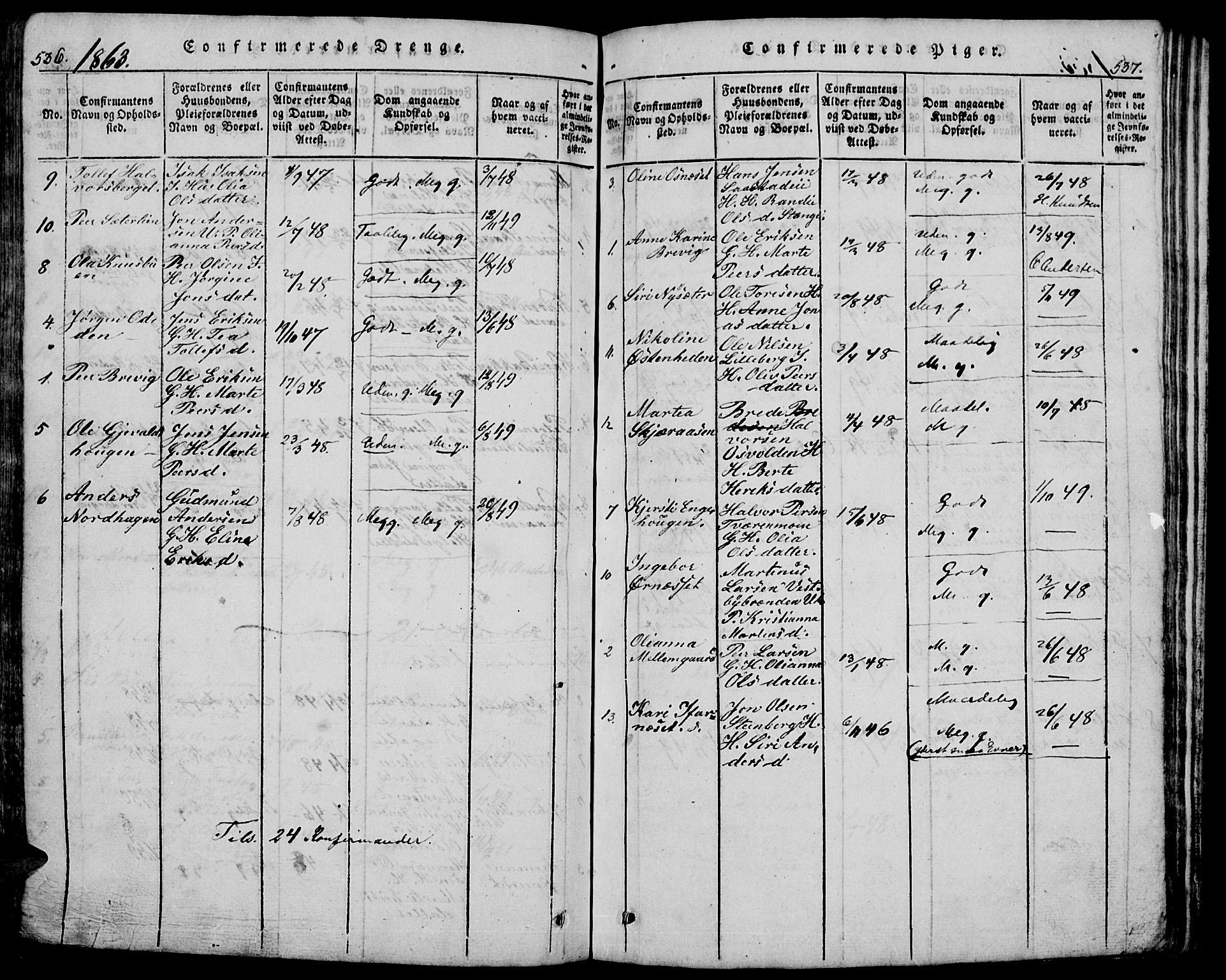 Trysil prestekontor, AV/SAH-PREST-046/H/Ha/Hab/L0005: Klokkerbok nr. 5, 1814-1877, s. 536-537