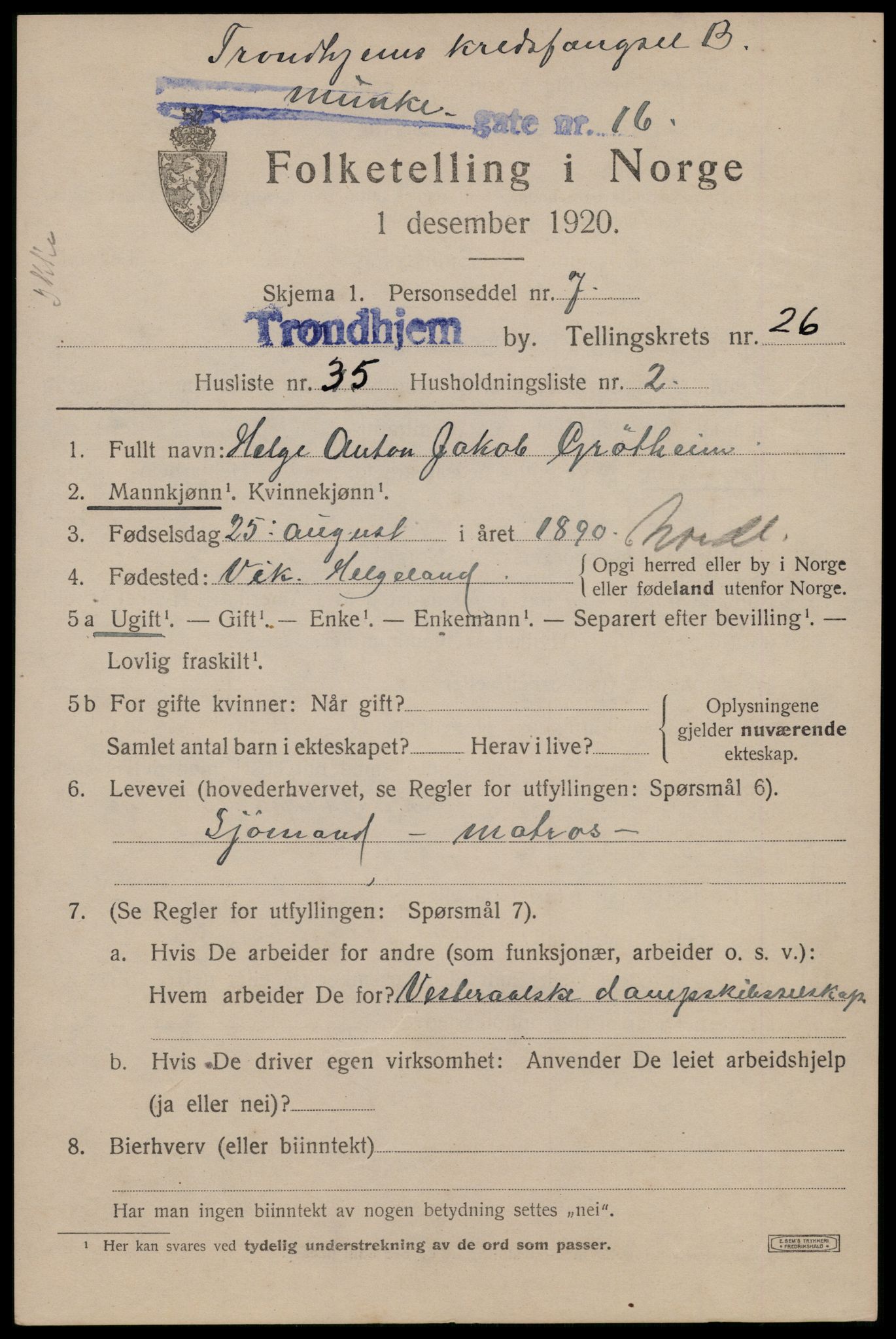 SAT, Folketelling 1920 for 1601 Trondheim kjøpstad, 1920, s. 69184