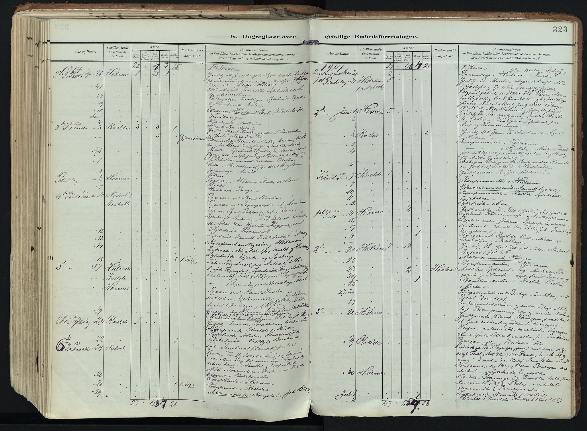 Hedrum kirkebøker, AV/SAKO-A-344/F/Fa/L0010: Ministerialbok nr. I 10, 1904-1918, s. 323