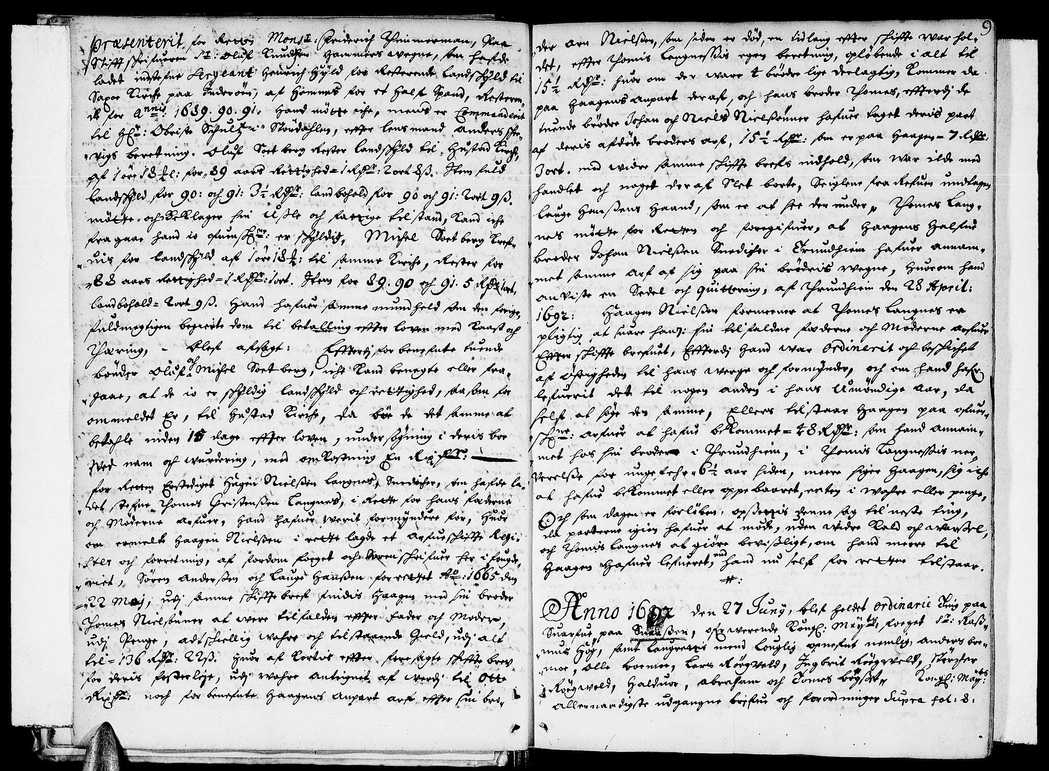 Inderøy sorenskriveri, AV/SAT-A-4147/1/1/1A/L0002: Tingbok, 1692-1695, s. 8b-9a
