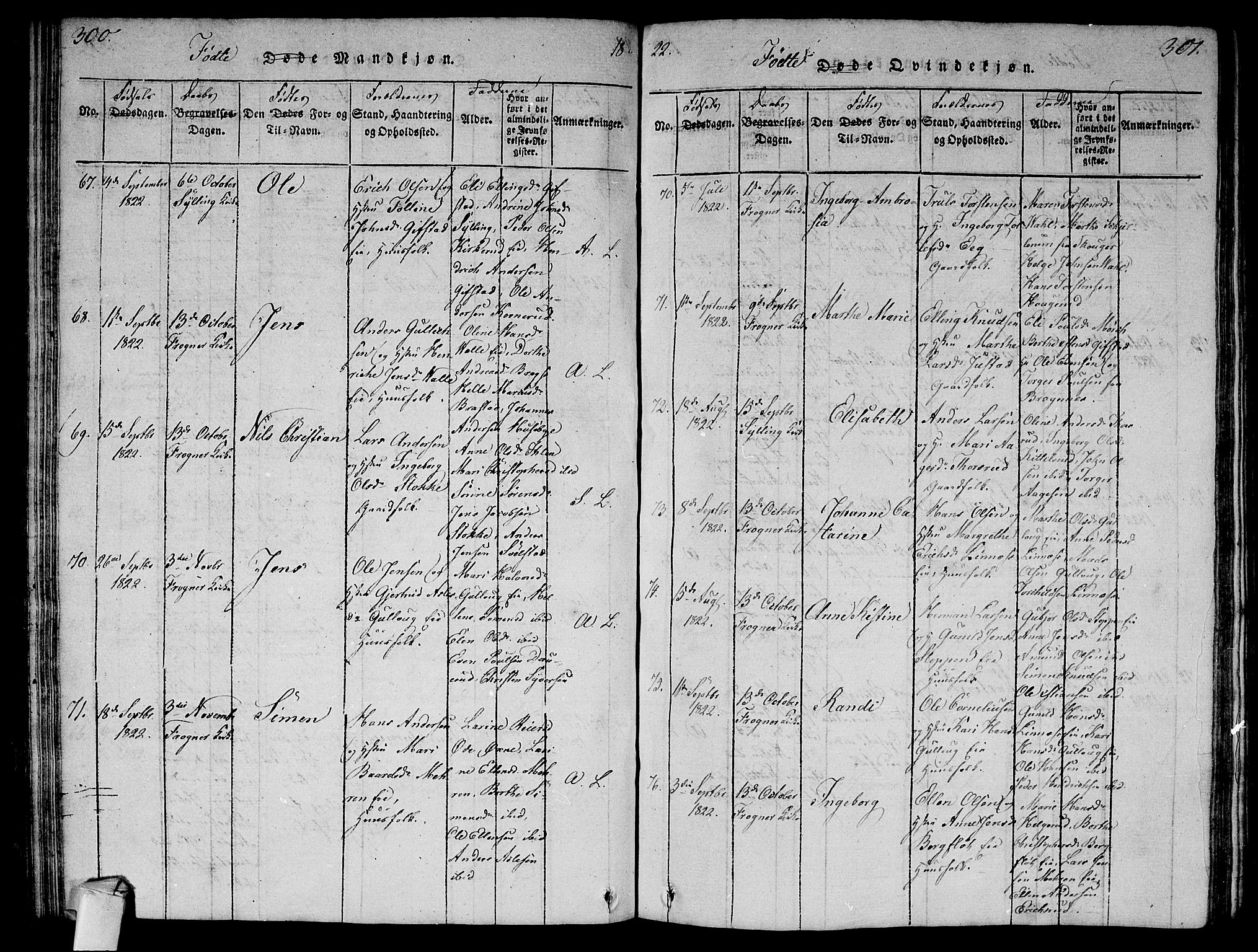 Lier kirkebøker, AV/SAKO-A-230/G/Ga/L0001: Klokkerbok nr. I 1, 1813-1824, s. 300-301