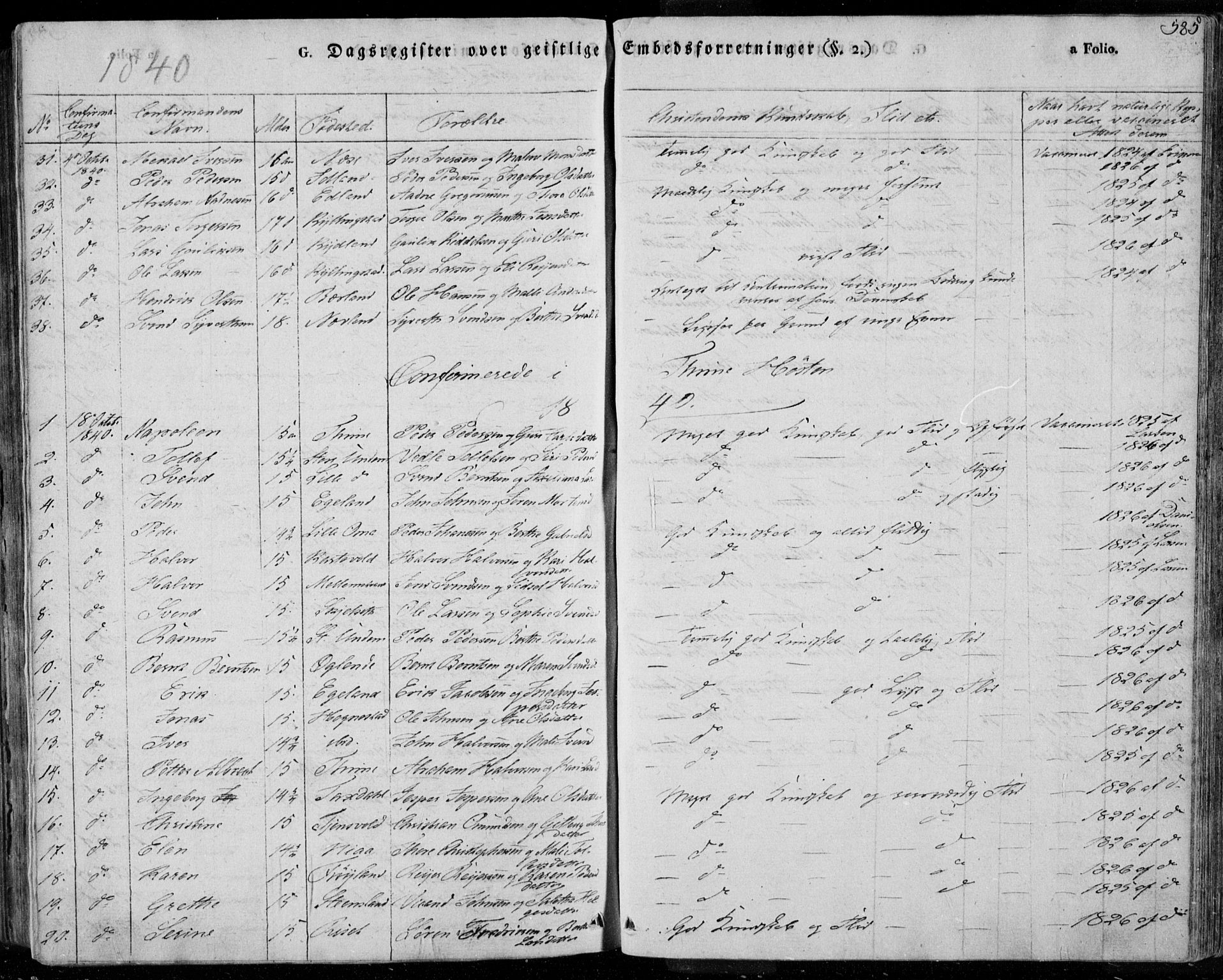 Lye sokneprestkontor, AV/SAST-A-101794/001/30BA/L0004: Ministerialbok nr. A 4, 1826-1841, s. 585