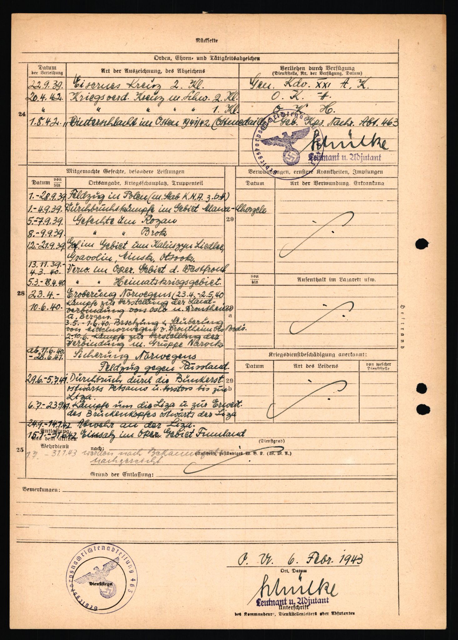 Forsvarets Overkommando. 2 kontor. Arkiv 11.4. Spredte tyske arkivsaker, AV/RA-RAFA-7031/D/Dar/Dara/L0018: Personalbøker, 1940-1945, s. 87