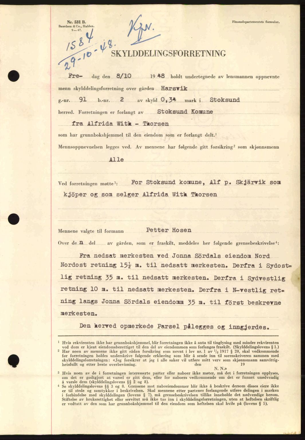 Fosen sorenskriveri, AV/SAT-A-1107/1/2/2C: Pantebok nr. A8, 1948-1948, Dagboknr: 1584/1948