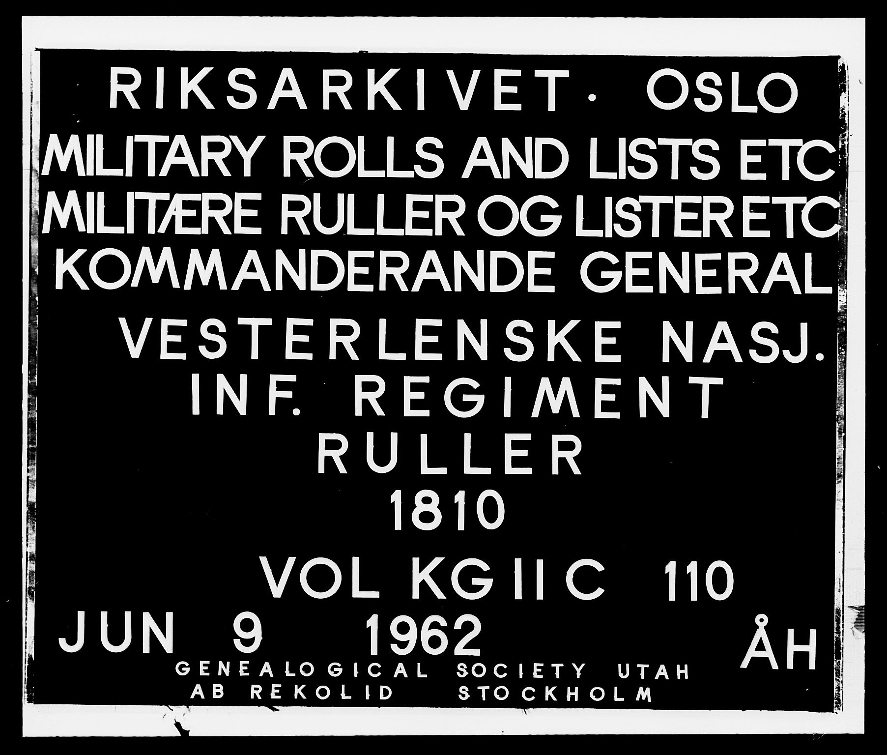 Generalitets- og kommissariatskollegiet, Det kongelige norske kommissariatskollegium, RA/EA-5420/E/Eh/L0110: Vesterlenske nasjonale infanteriregiment, 1810, s. 1