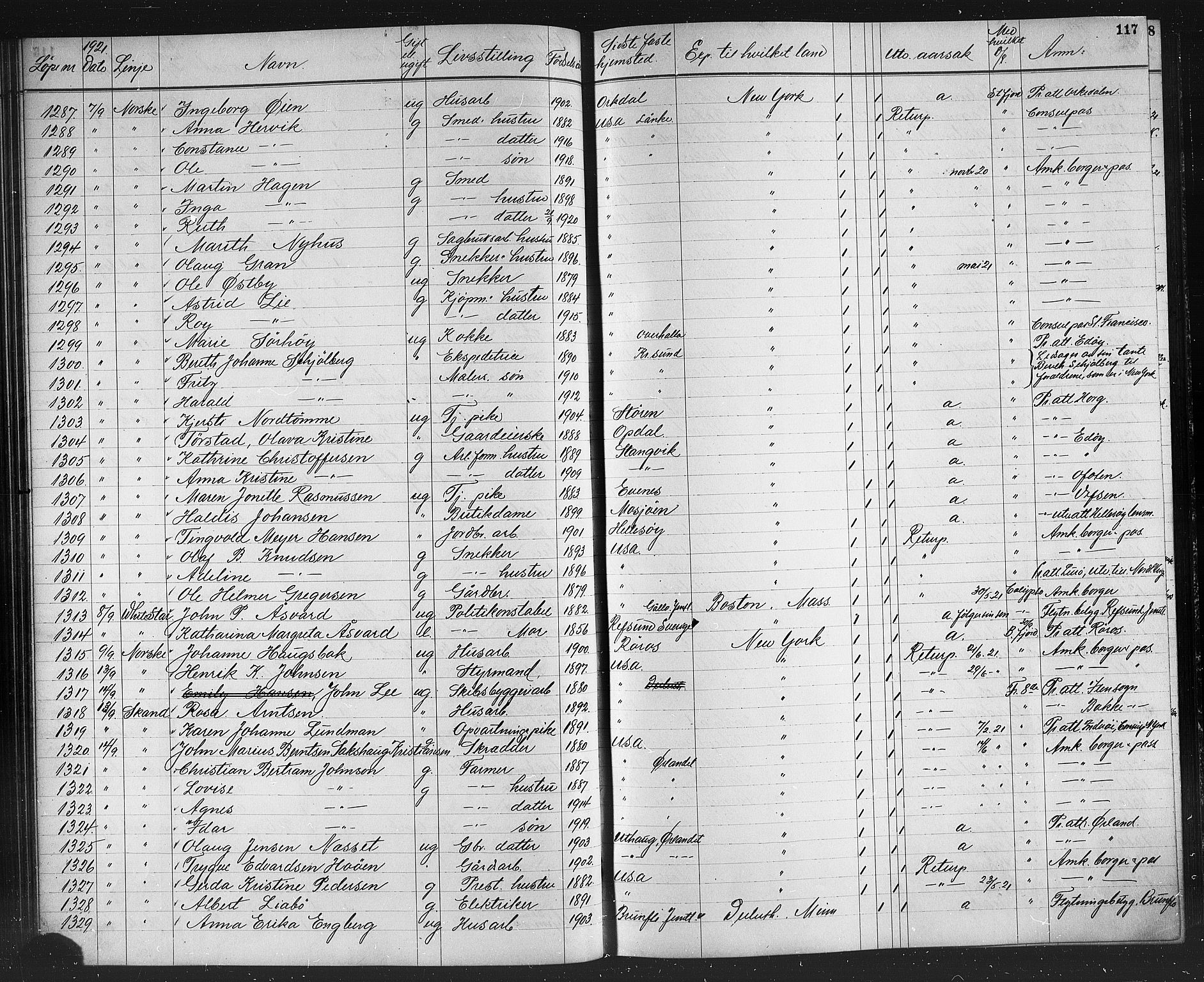Trondheim politikammer, AV/SAT-A-1887/1/32/L0016: Emigrantprotokoll XV, 1916-1926, s. 117
