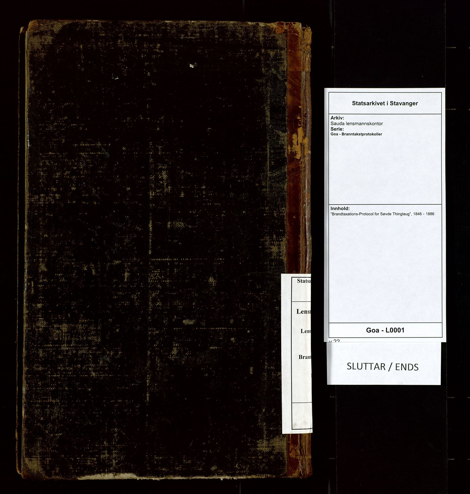 Sauda lensmannskontor, SAST/A-100177/Goa/L0001: "Brandtaxations-Protocol for Søvde Thinglaug", 1846-1886