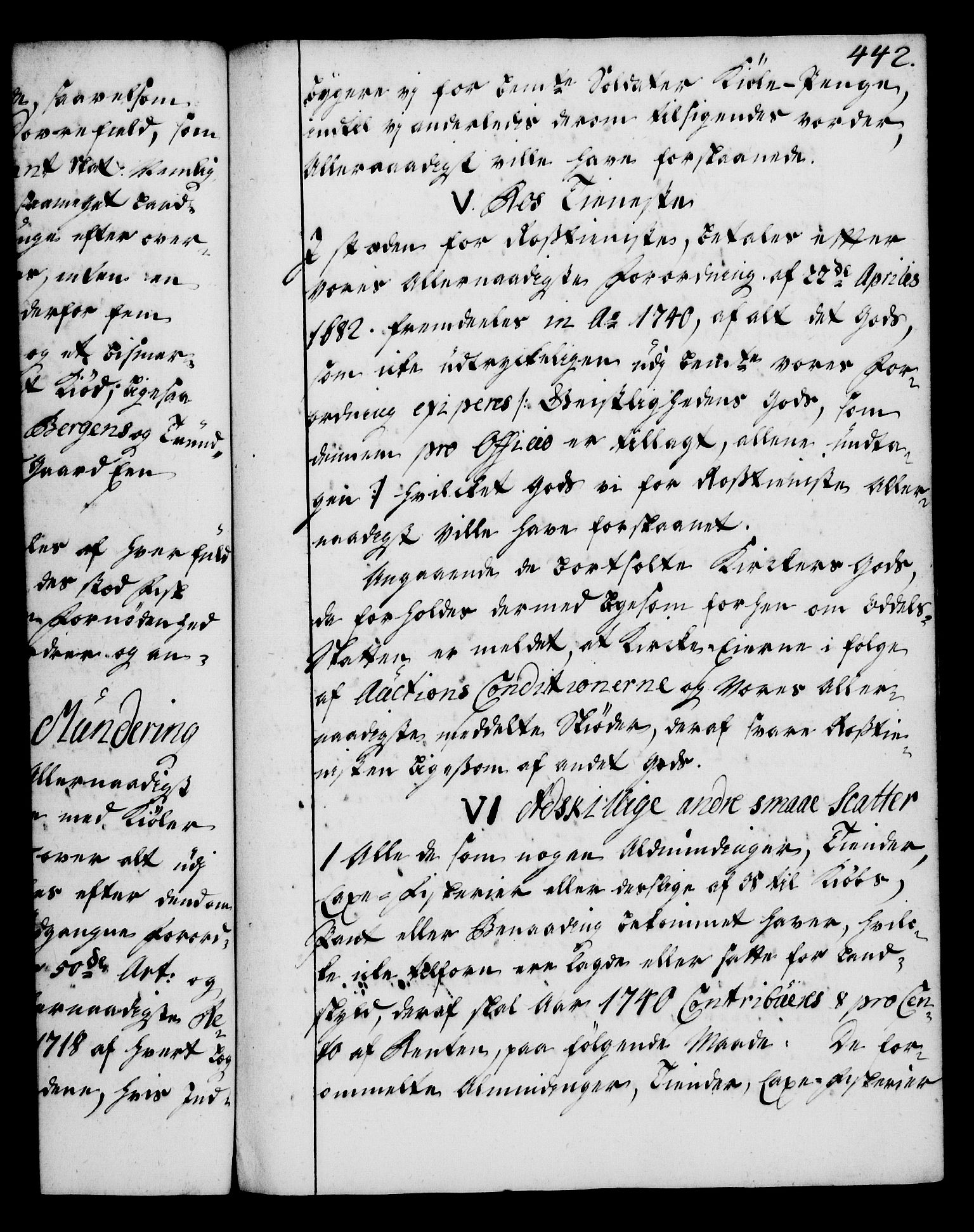 Rentekammeret, Kammerkanselliet, AV/RA-EA-3111/G/Gg/Gga/L0004: Norsk ekspedisjonsprotokoll med register (merket RK 53.4), 1734-1741, s. 442