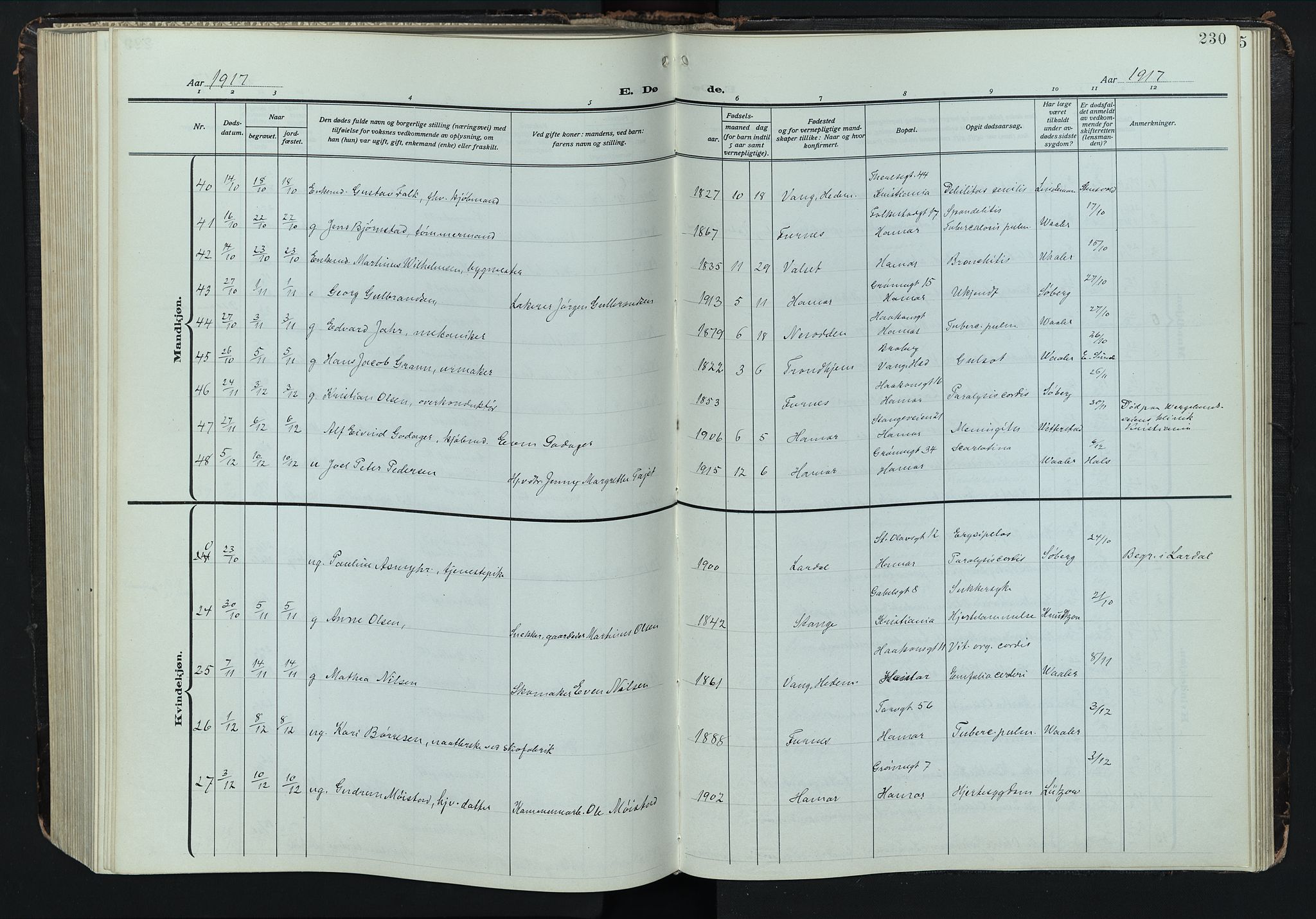 Hamar prestekontor, SAH/DOMPH-002/H/Ha/Hab/L0004: Klokkerbok nr. 4, 1915-1942, s. 230