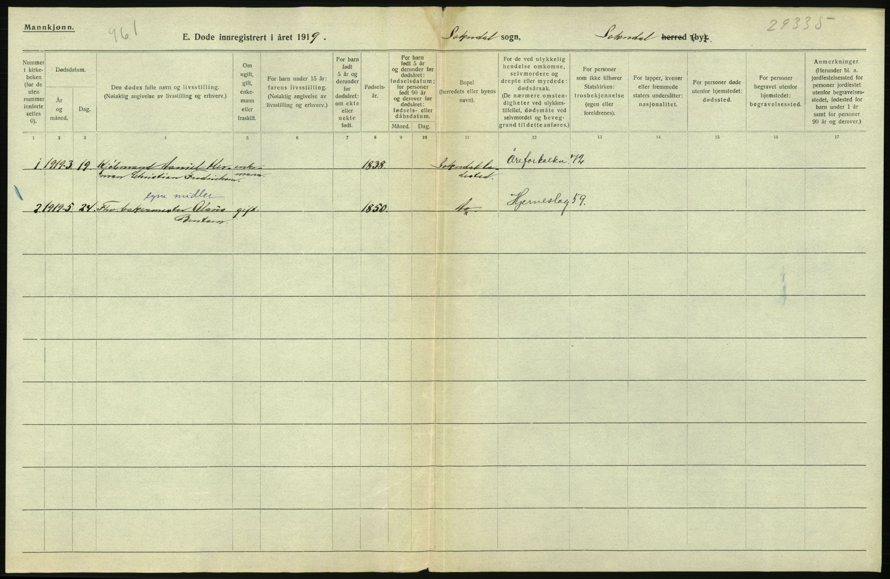 Statistisk sentralbyrå, Sosiodemografiske emner, Befolkning, AV/RA-S-2228/D/Df/Dfb/Dfbi/L0030: Rogaland fylke: Døde. Bygder og byer., 1919, s. 434