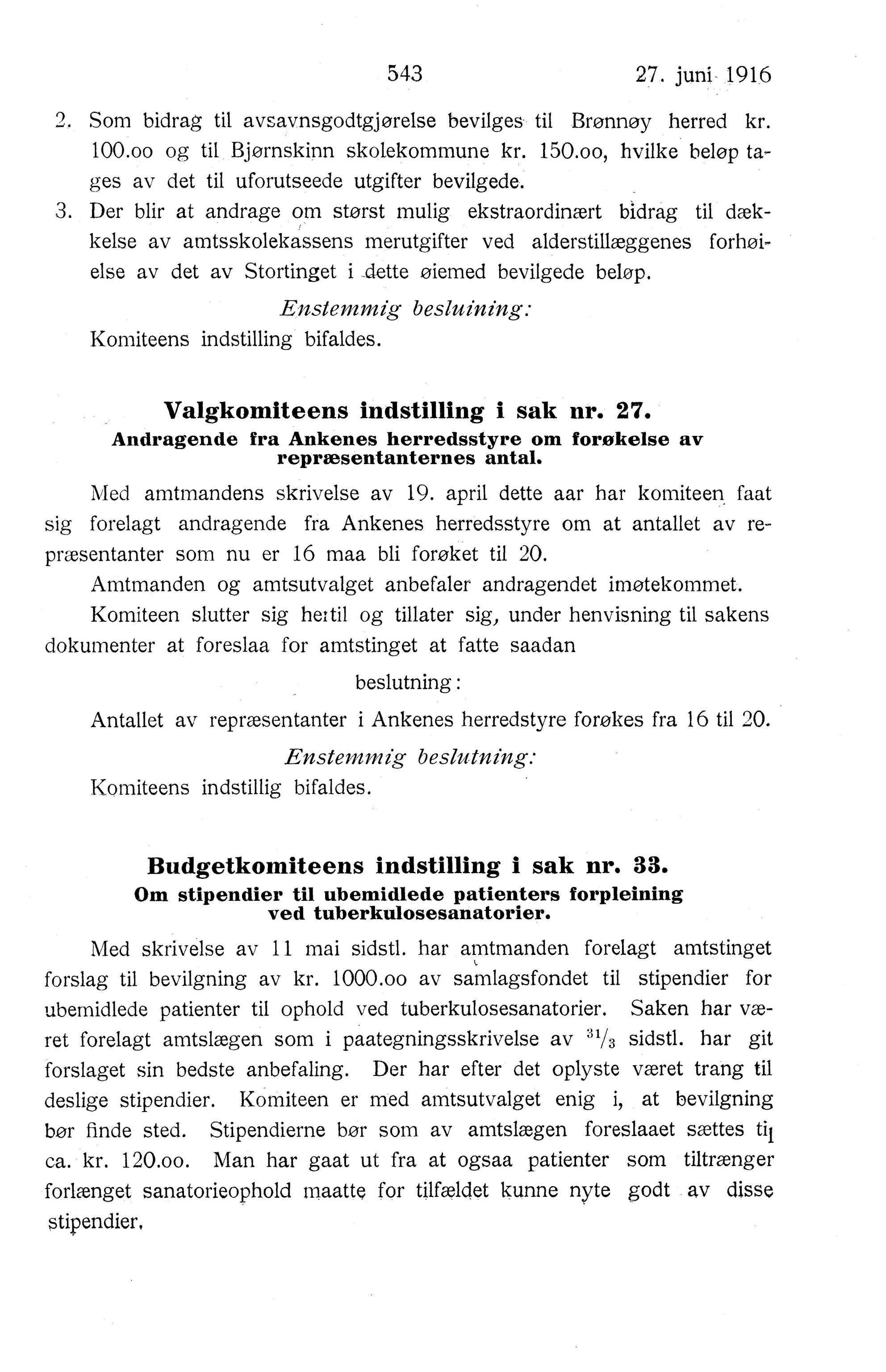 Nordland Fylkeskommune. Fylkestinget, AIN/NFK-17/176/A/Ac/L0039: Fylkestingsforhandlinger 1916, 1916