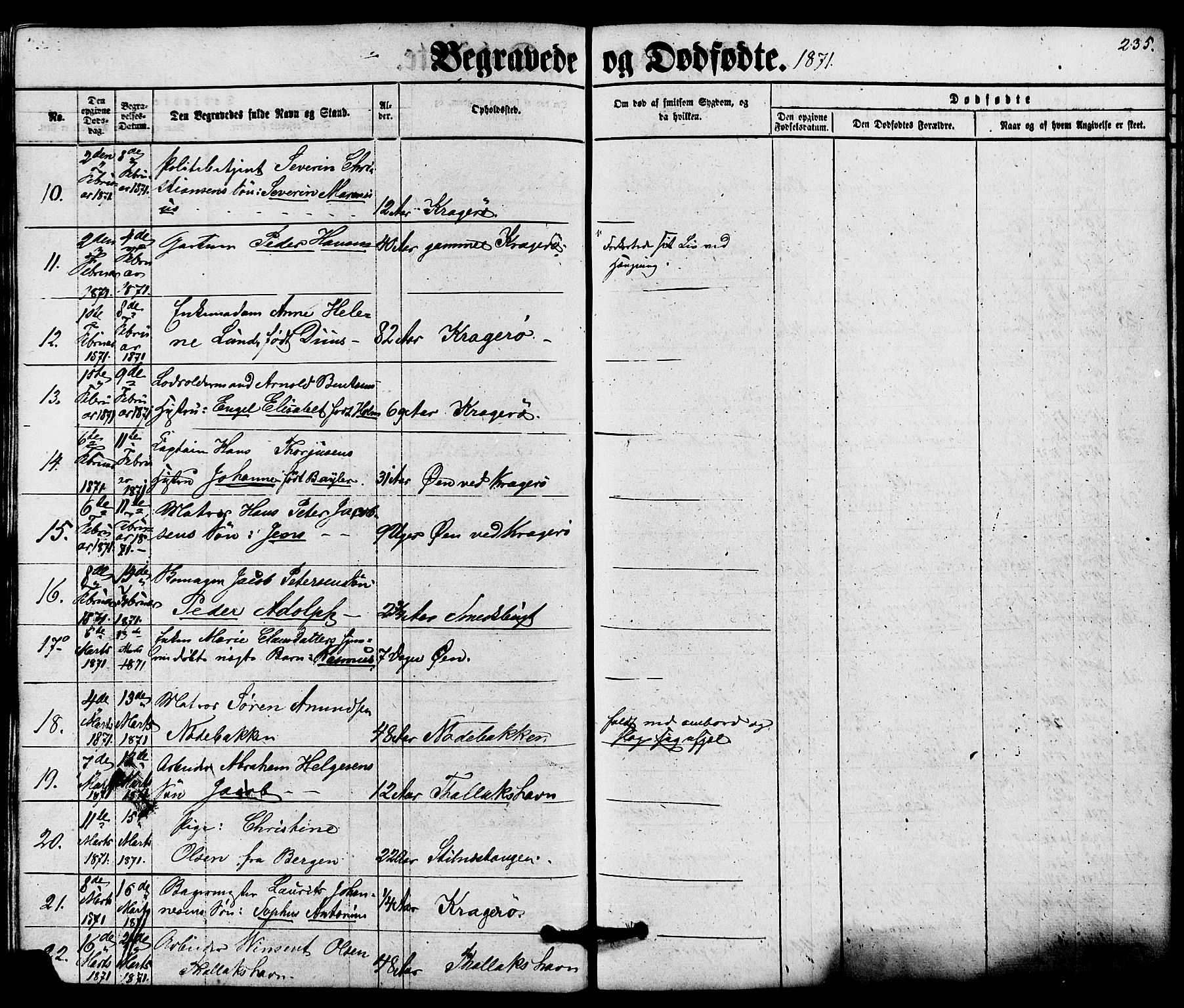 Kragerø kirkebøker, AV/SAKO-A-278/G/Ga/L0005: Klokkerbok nr. 5, 1865-1881, s. 235
